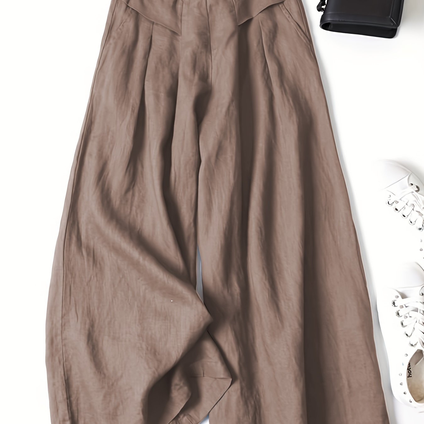 Image of Linen Wide-leg Ankle Pants, Breathable Thin Loose -linen Skort, Ethnic Vintage Style Pants, High-quality Summer Flowy Loose Breathable Trousers