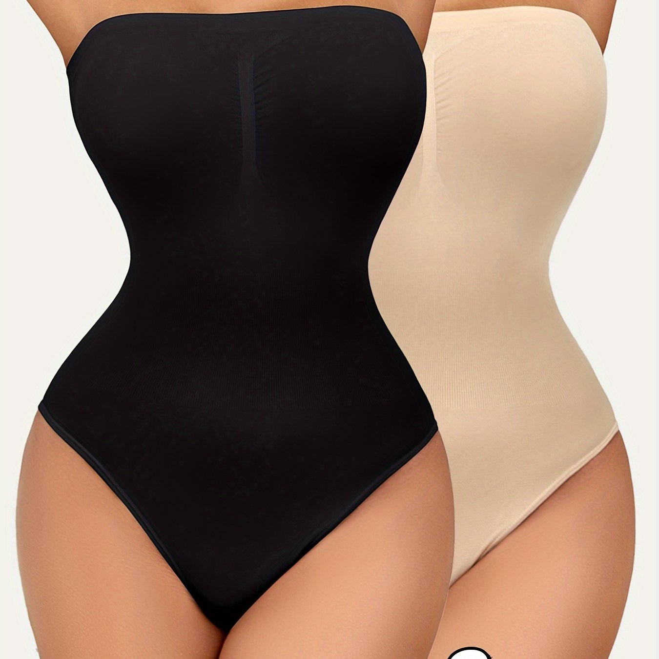 Image of 2pcs Set Solid Strapless Bodysuit Women Seamless -one Tummy Control Shapewear