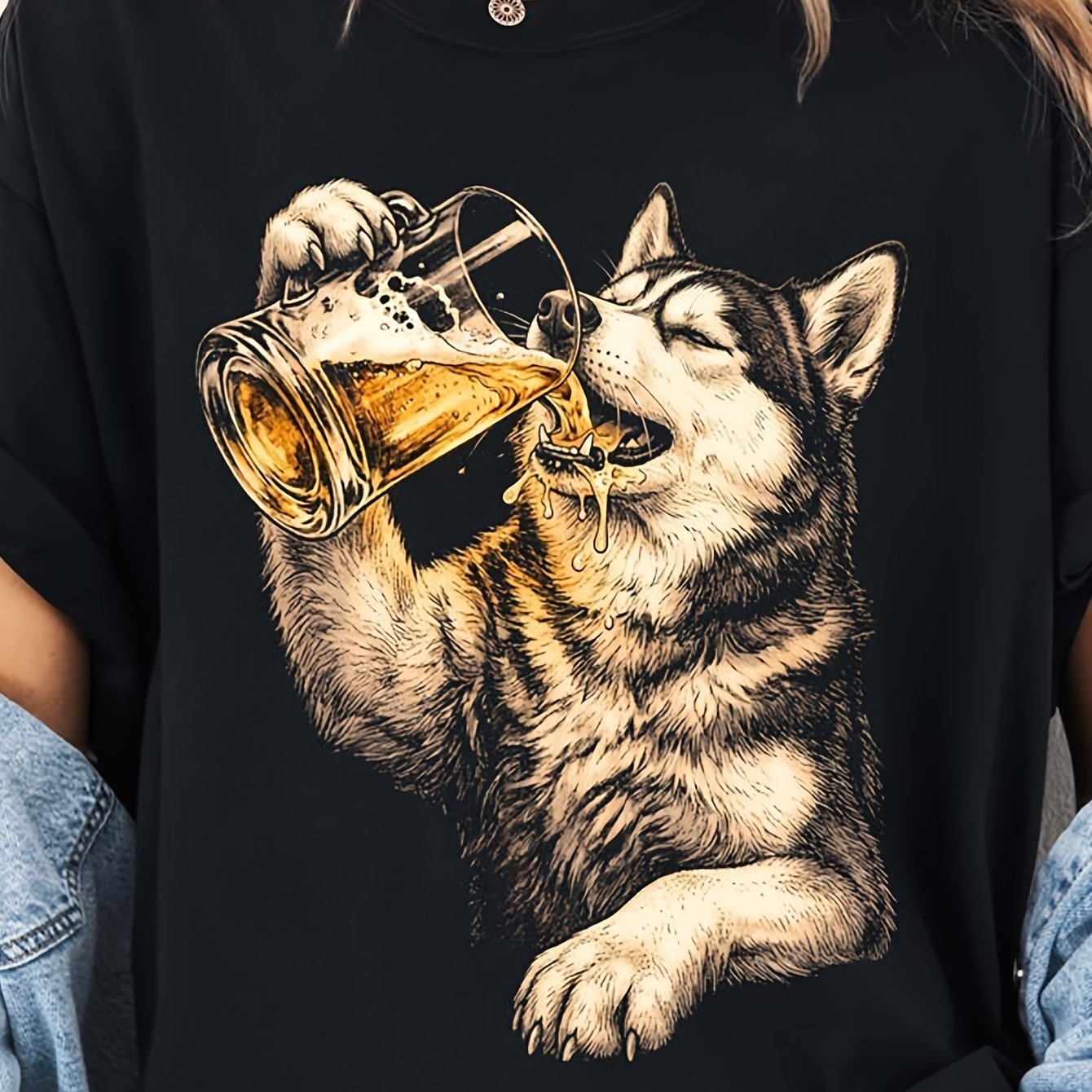 Husky Beer Shirt Retro Graphic Husky Lovers Vintage Animal Tee Husky Tee Sled Puppy Pub Vibe Festive 180g Classic Round Neck Tee Animated Cartoon Horror T-shirt Adult Men Teenager Boys Clothing Pop