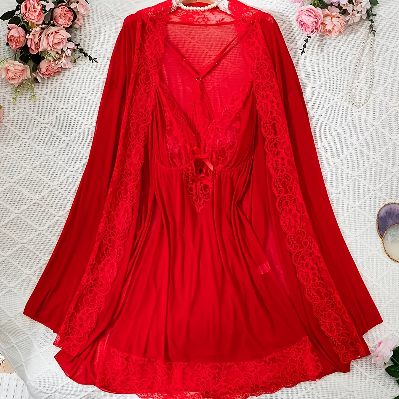 Sexy Red Camisole Nightgown Set