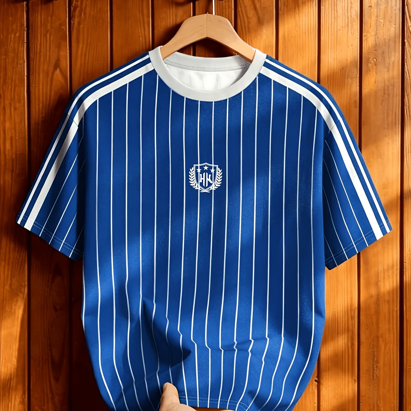 TEMU T-shirt casual a righe da con a spalle e stampa scudo con - Maglietta traspirante a e maniche corte, adatta per l'abbigliamento, lavabile in