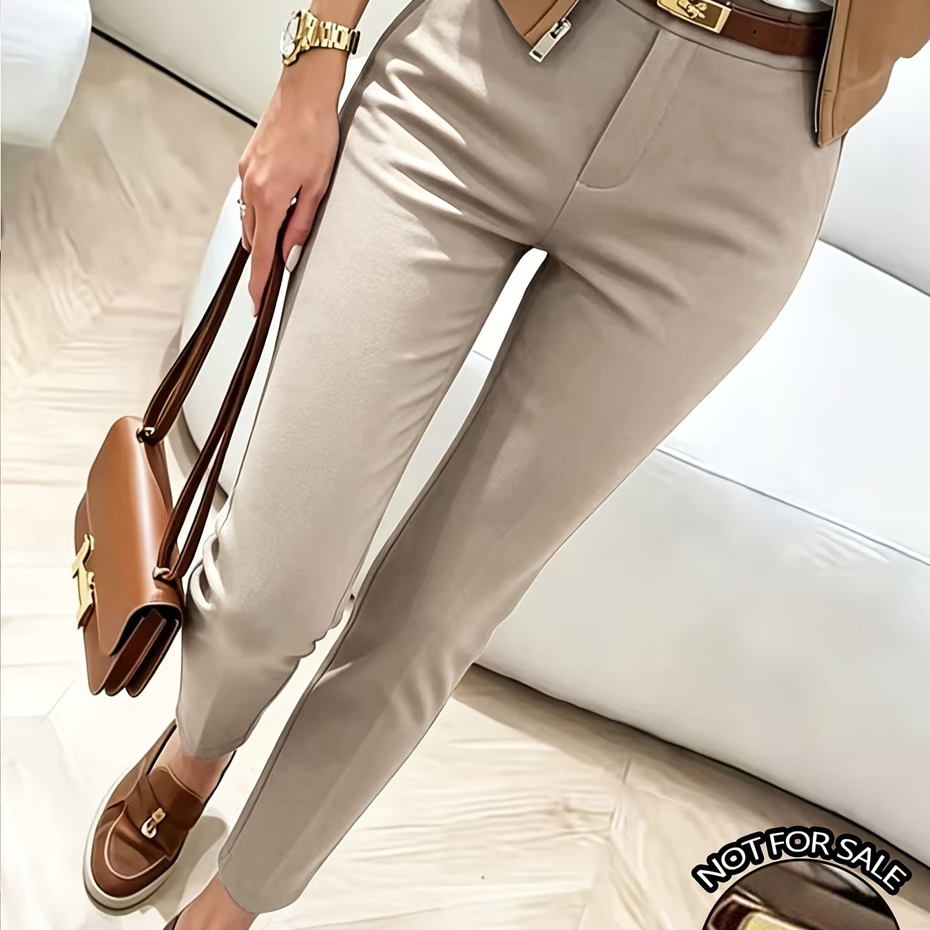 TEMU Elegant And Fashionable New Solid-color Slim-fit Long Pants For Adult Women, Suitable For Going Out, Office Commuting, Daily Wear, And Versatile