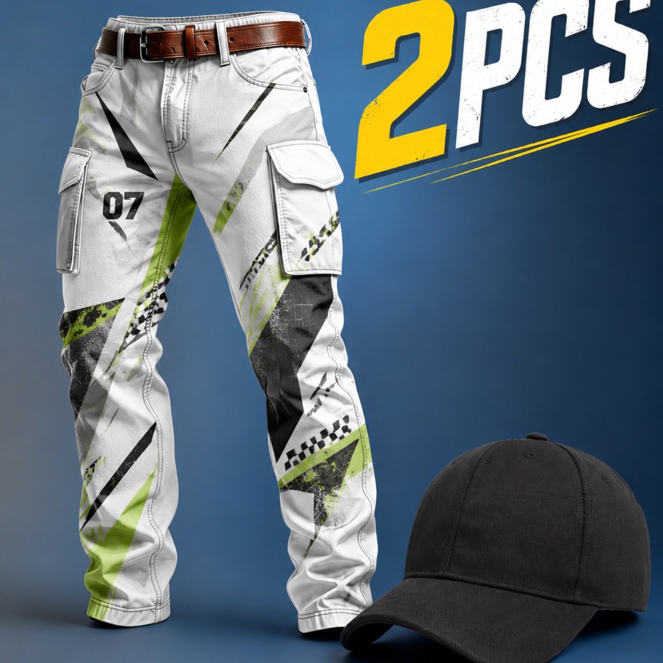 Image of 2pcs Men' Cargo Work Pants With Dual Side Pockets, Elastic Waistband, Lightweight Durable For Daily Wear, Cafe, Office, Or Outdoor Use
