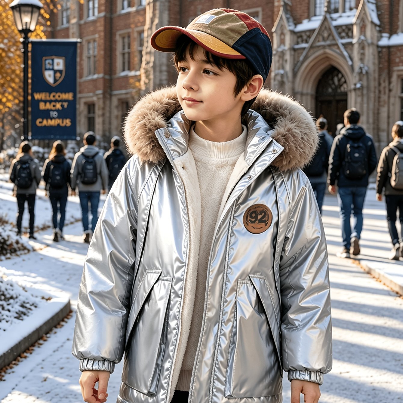 Boys' Winter Shiny Hooded Jacket, Trendy Cool Thickened Coat, Fabric, Elastic Cuffs, Loose Fit Is A Boys' Winter And Practical Jacket