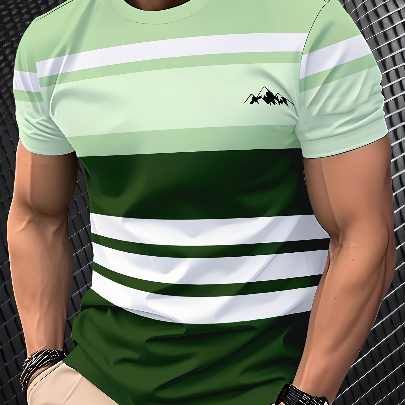 TEMU Men's Digital Printing T-shirt | Multicolor Striped Polyester | Breathable And Lightweight | Round Neck | Leisure Style | Machine Washable | ,
