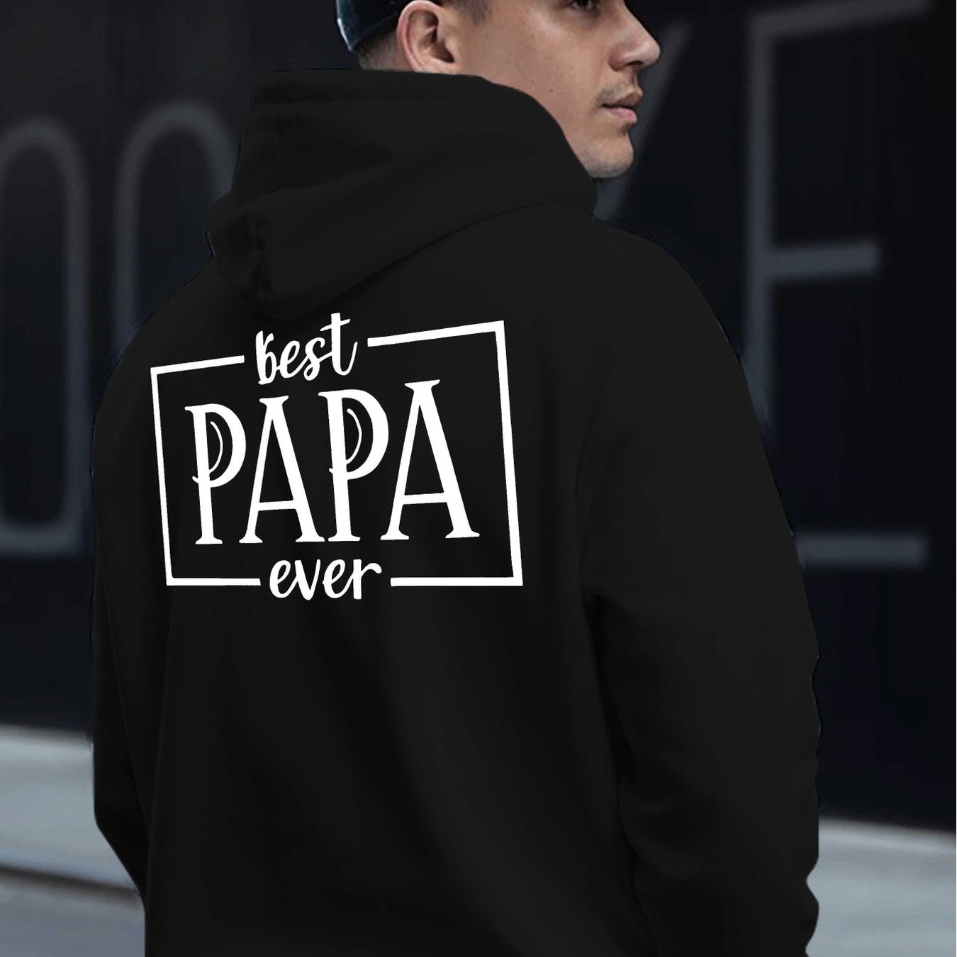 TEMU Meilleur PAPA de tous les temps - Sweat à capuche pour homme, coupe ample et oversize avec imprimé blanc "Best PAPA" sur le dos, tissu doux et
