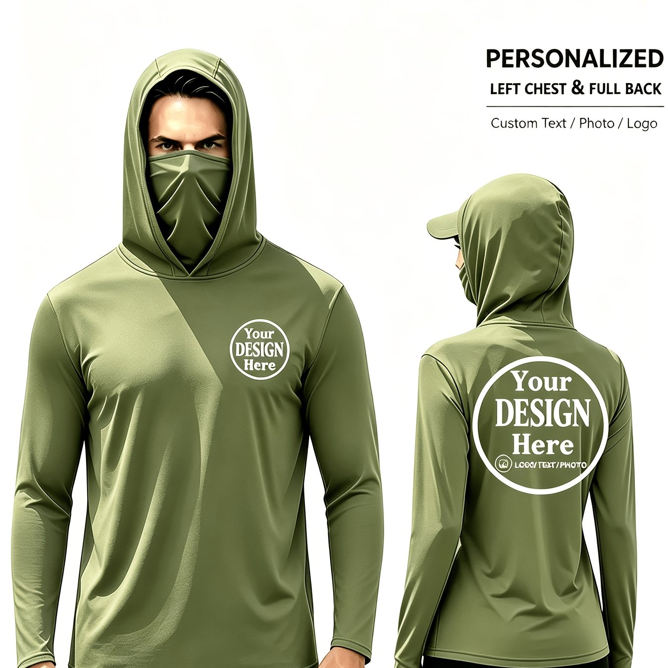 TEMU Customized Unisex 1pc Hoodie Set With Built-in Face Mask, Pullover, Personalized Fishing Apparel - Lightweight, Quick-drying, Breathable Hoodie,
