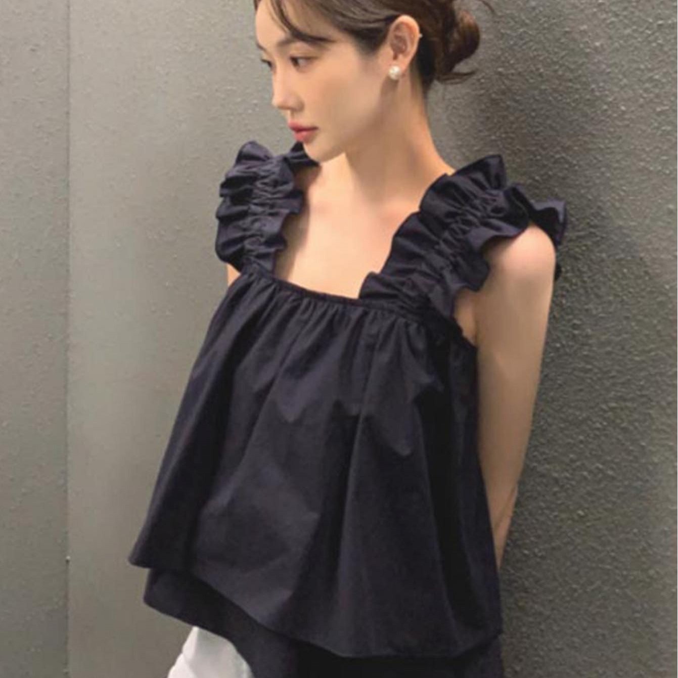 TEMU 大人気の新スタイル！フリル付きノースリーブシャツトップス 夏用 おしゃれでクールなレディース Uネック 美しいフリルタンクトップ 大人向けのかわいいデザイン