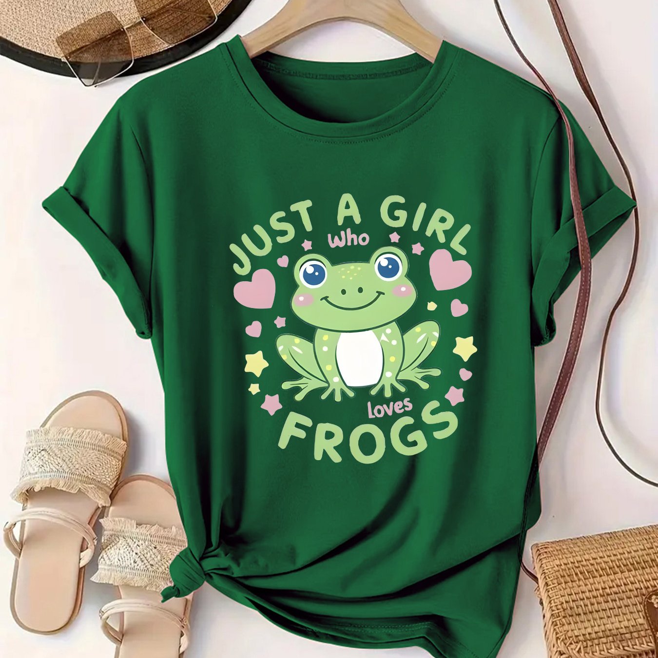 TEMU Trendy Women's Casual Short-sleeve T-shirt With A Popular Frog Pattern
