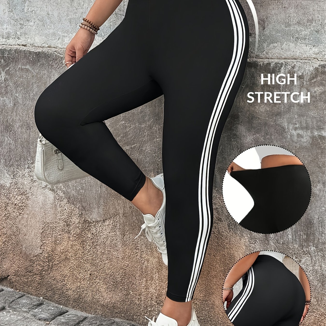 Plus Size - Plus Size - Easy Elegant Striped Print Plus Size Leggings