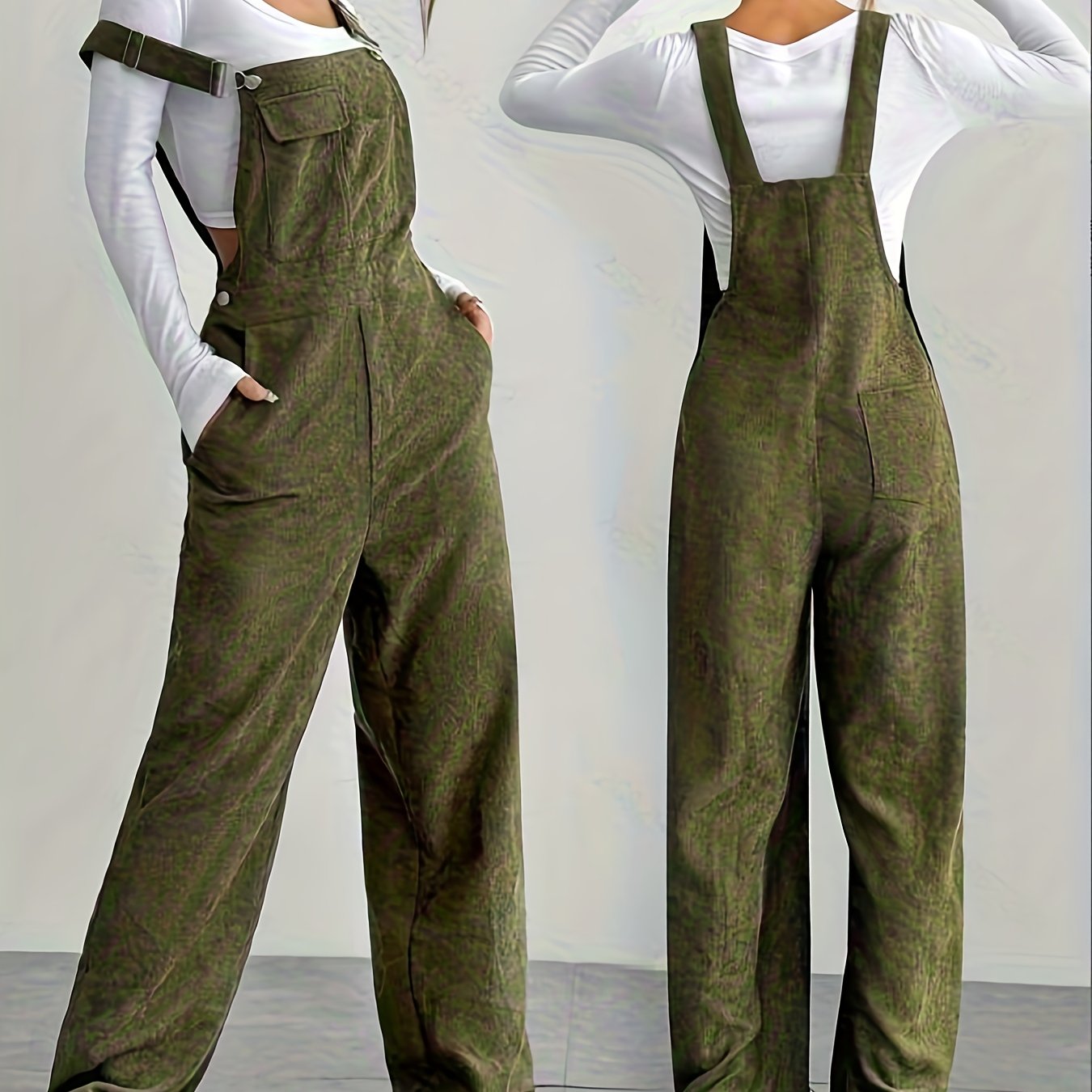 E-shop Damen Cord Latzhose für Frühling und Herbst, lockerer Freizeit-Jumpsuit mit verstellbaren Trägern, lässige Hose mit mehreren