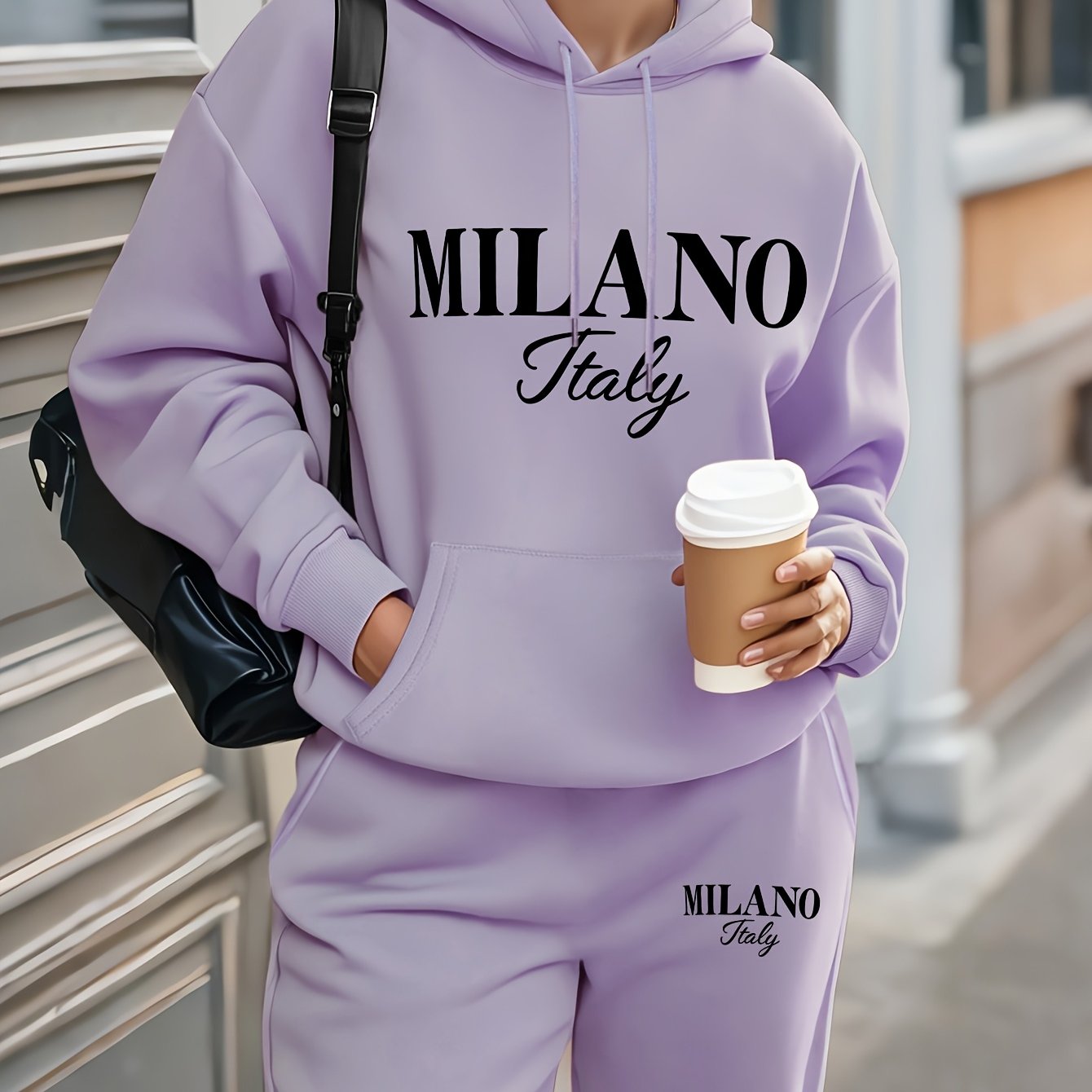 TEMU Plus Size Print Hoodie Sweatshirt Set, Loose Casual Fashionable Sportswear, 2025 Fall And Winter New 2pcs Set, Women's Clothing