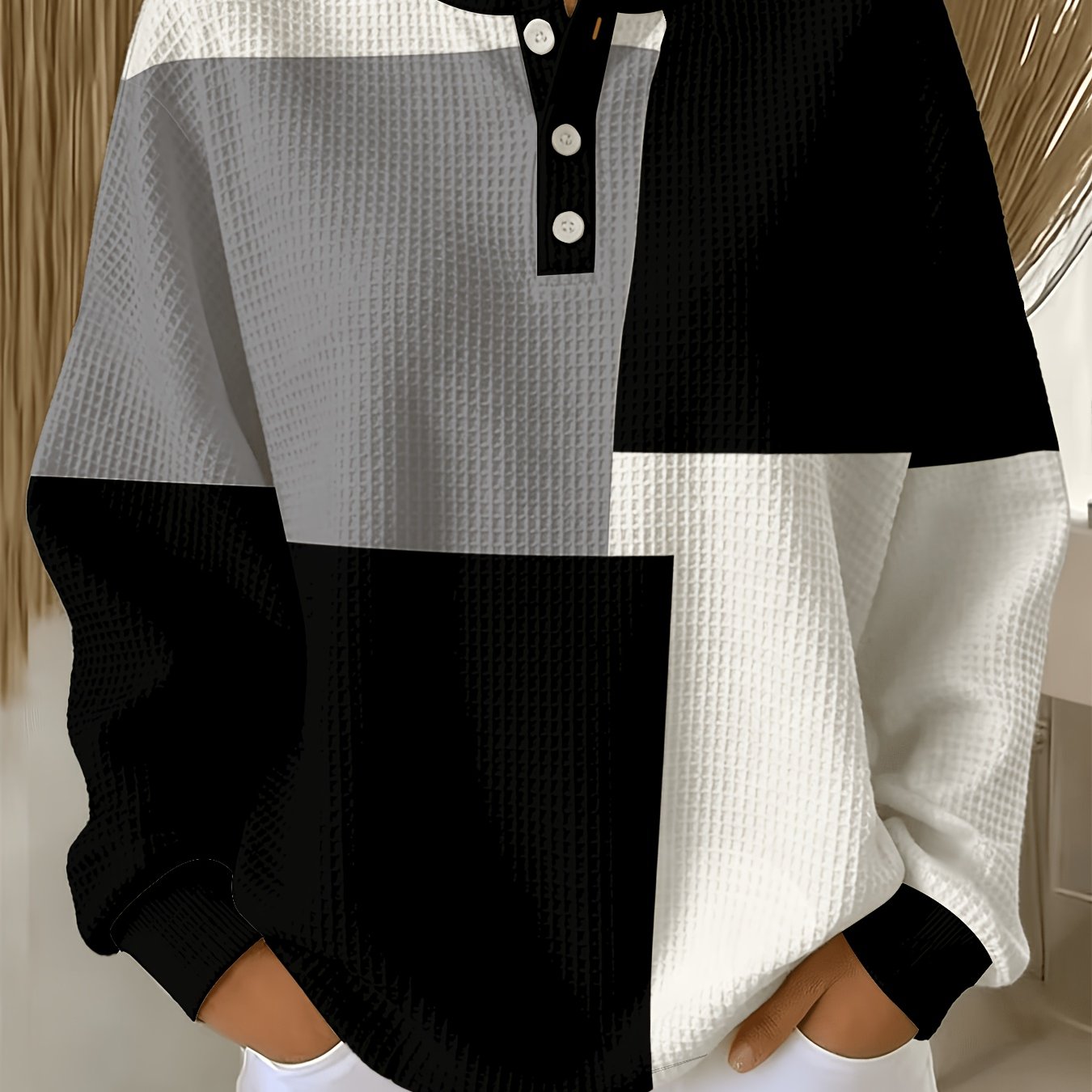 TEMU Plus Size, Women's Plus Size Sweatshirt With Block Color Contrast And Minimalist Print