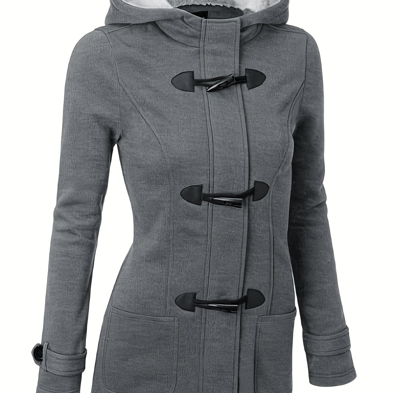 TEMU Buckle Front Hooded Coat, Casual Long Sleeve Outerwear With , Women's Clothing