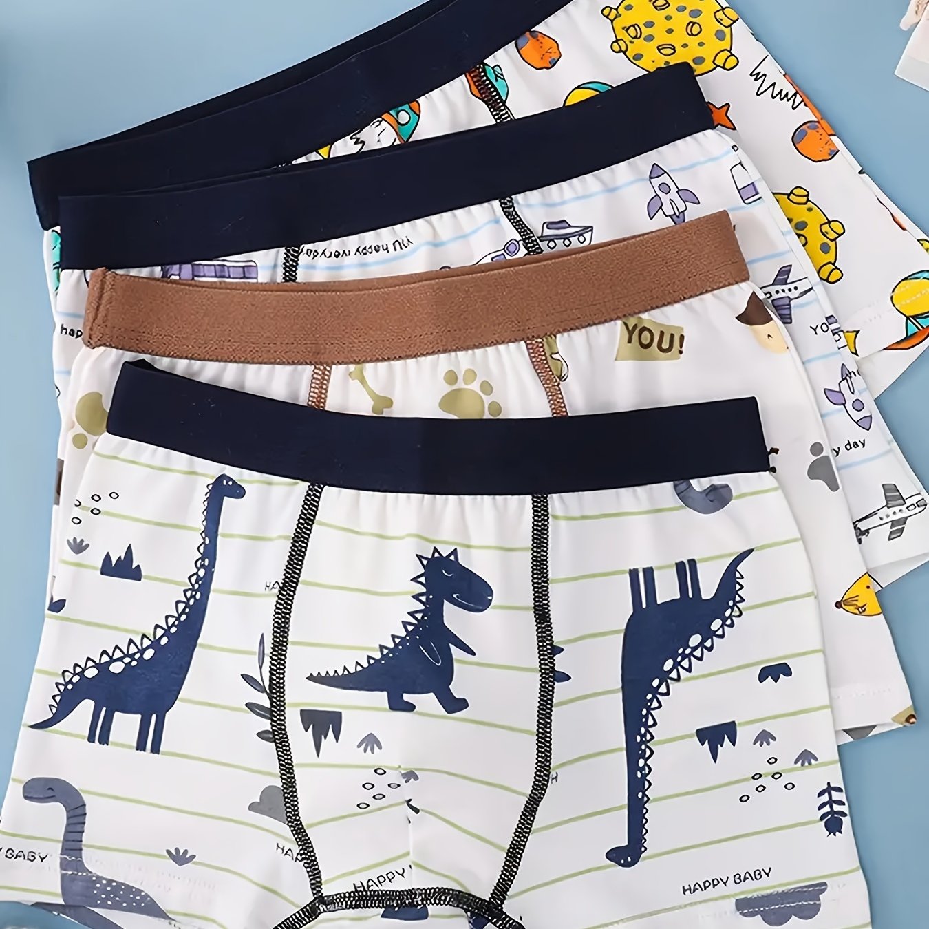 Image of 4pcs Kids' Boxers Briefs, Animal And Dinosaurs Print, Soft Breathable & Skin-friendly Boys' Cotton Underwear