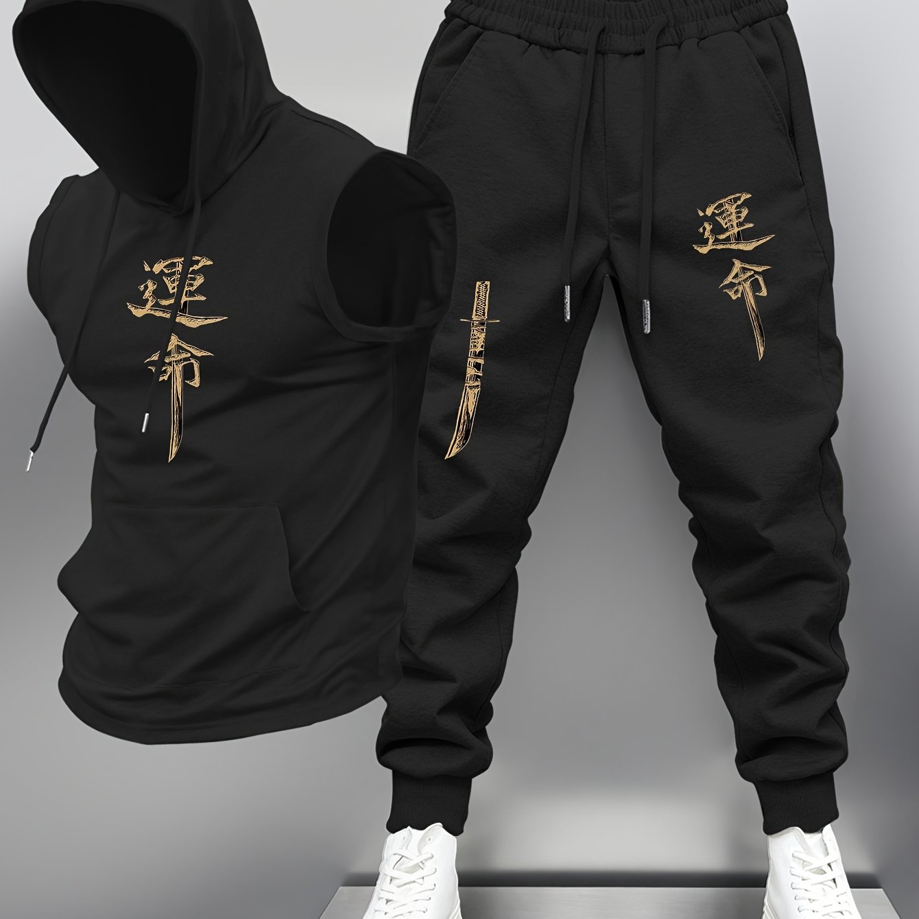 TEMU Trendy Men's Fashion Hooded Vest And Long Pants Set, A Gift For Men Featuring A -themed Character Print Design, A Easy And Stylish Casual Sports