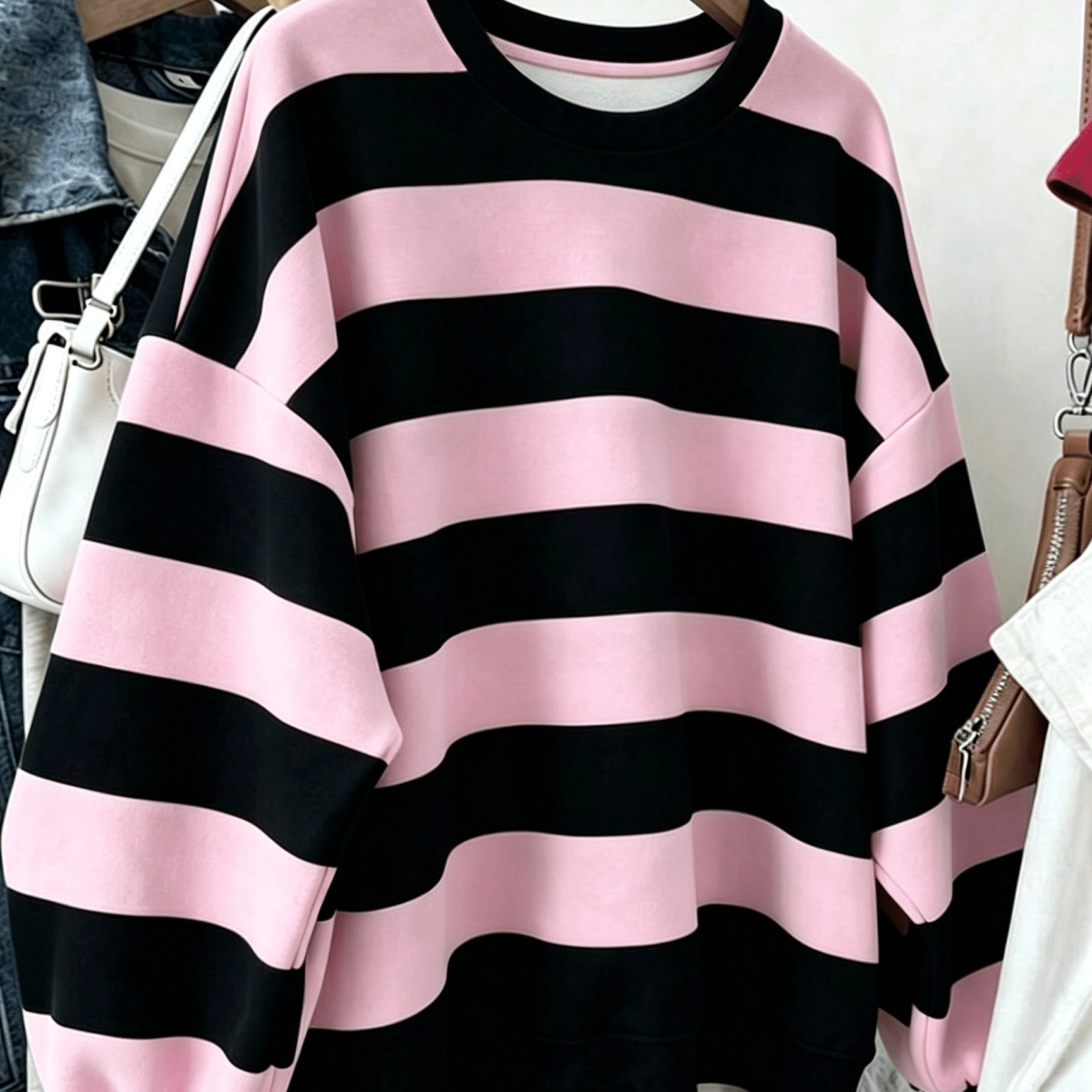 TEMU Women's Classic Striped Print Crewneck Sweatshirt, Elegantly Designed For Comfortable Daily Wear, Casual Outdoor Travel, And Shopping