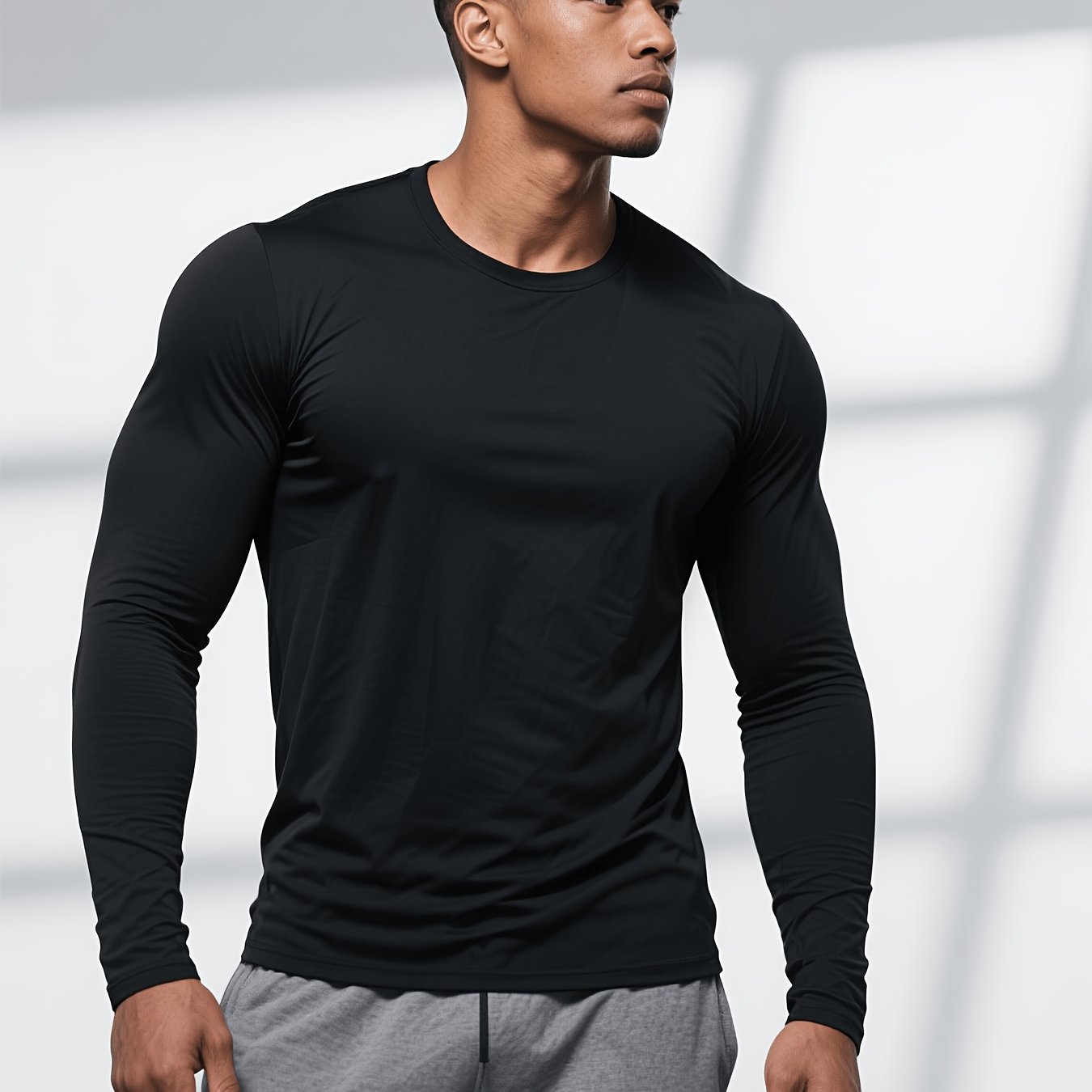 Image of Autumn Winter Men's Skin-friendly Long Sleeve Top, Slim Fit And , Versatile For Daily And Athletic Wear, Comfortable And Fashionable