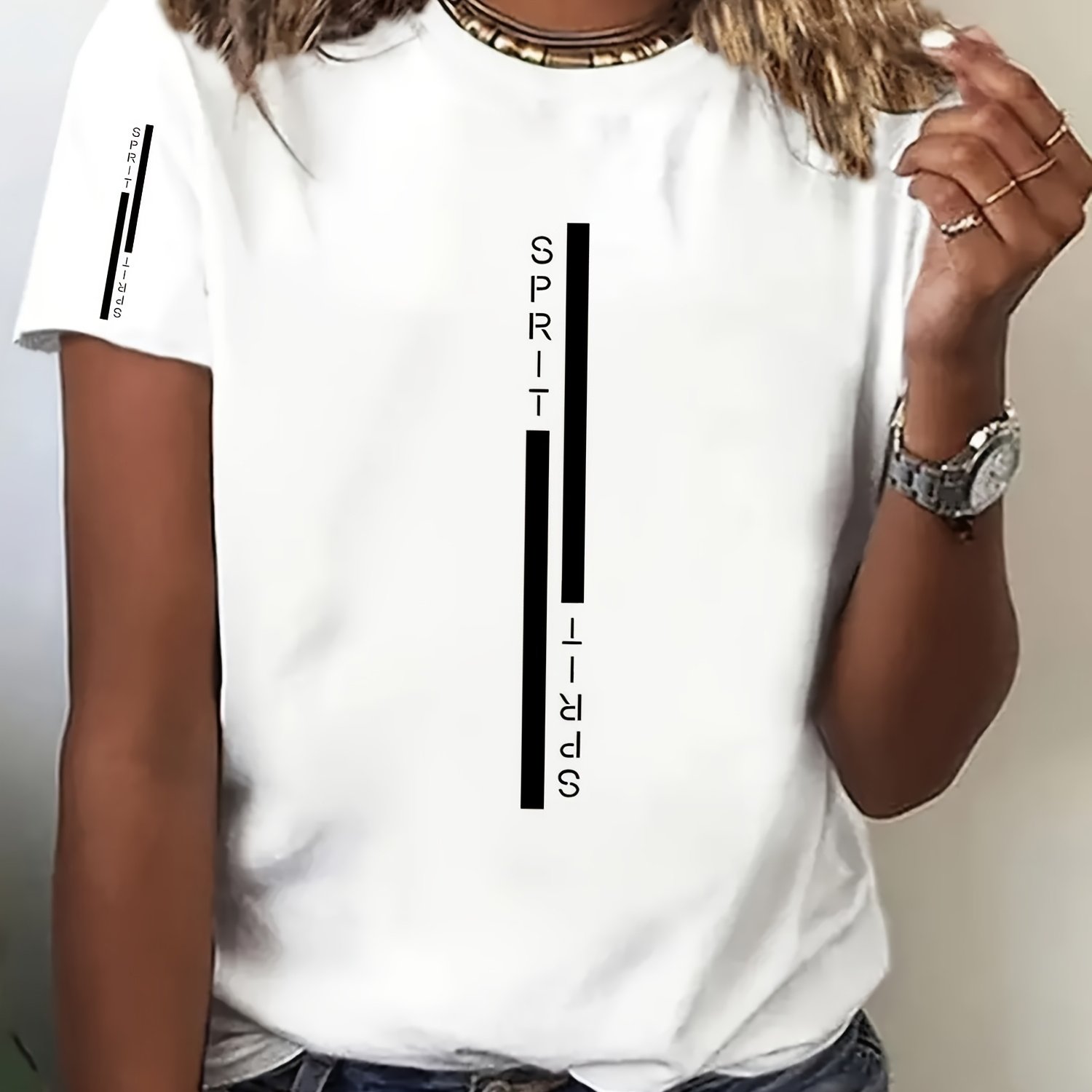 TEMU Fashionable, Trendy, And Minimalist Casual Women's Short-sleeved T-shirt - Creative Floral Print Design, Easy To Care For, For Daily Styles,