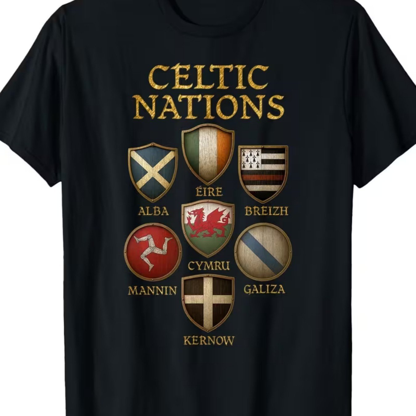 TEMU Celtic Tribal Shield Flag Mythological Design T-shirt