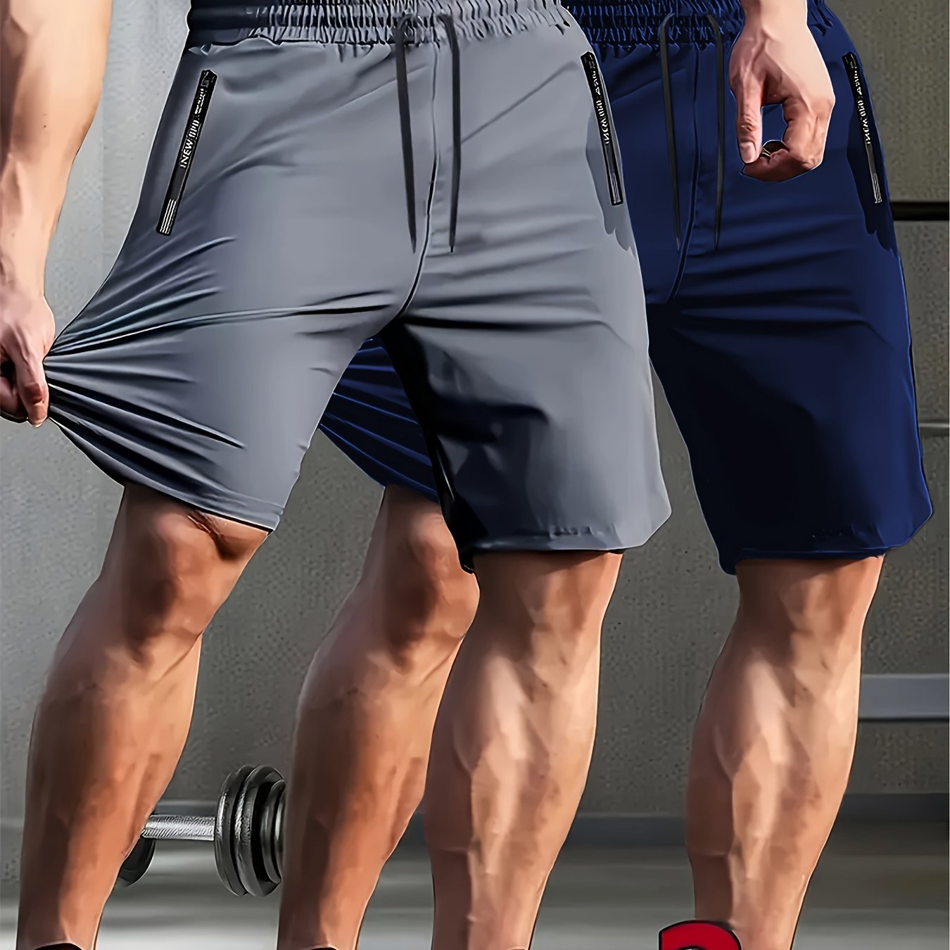 TEMU 2pcs Men's Trendy Fashion Athletic Shorts Set, With Drawstring Waistband And Letter Zipper Pocket, Summer Outfits, Gym Training
