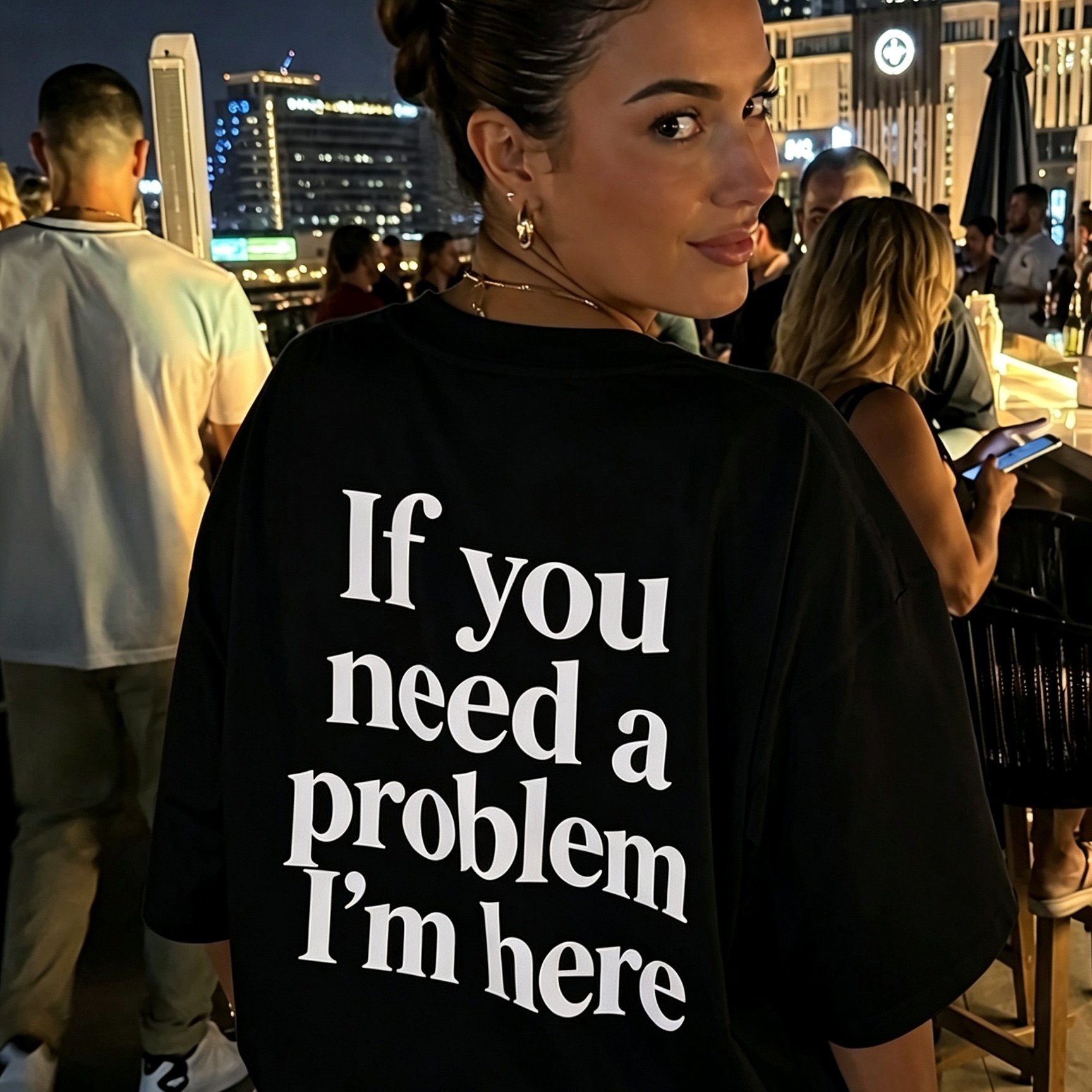 TEMU Need A Problem, . Graphic Print T-shirt, Casual Crew Neck Short Sleeve Top, In Multiple Colors And Sizes, Machine Washable, Simple Solid Color
