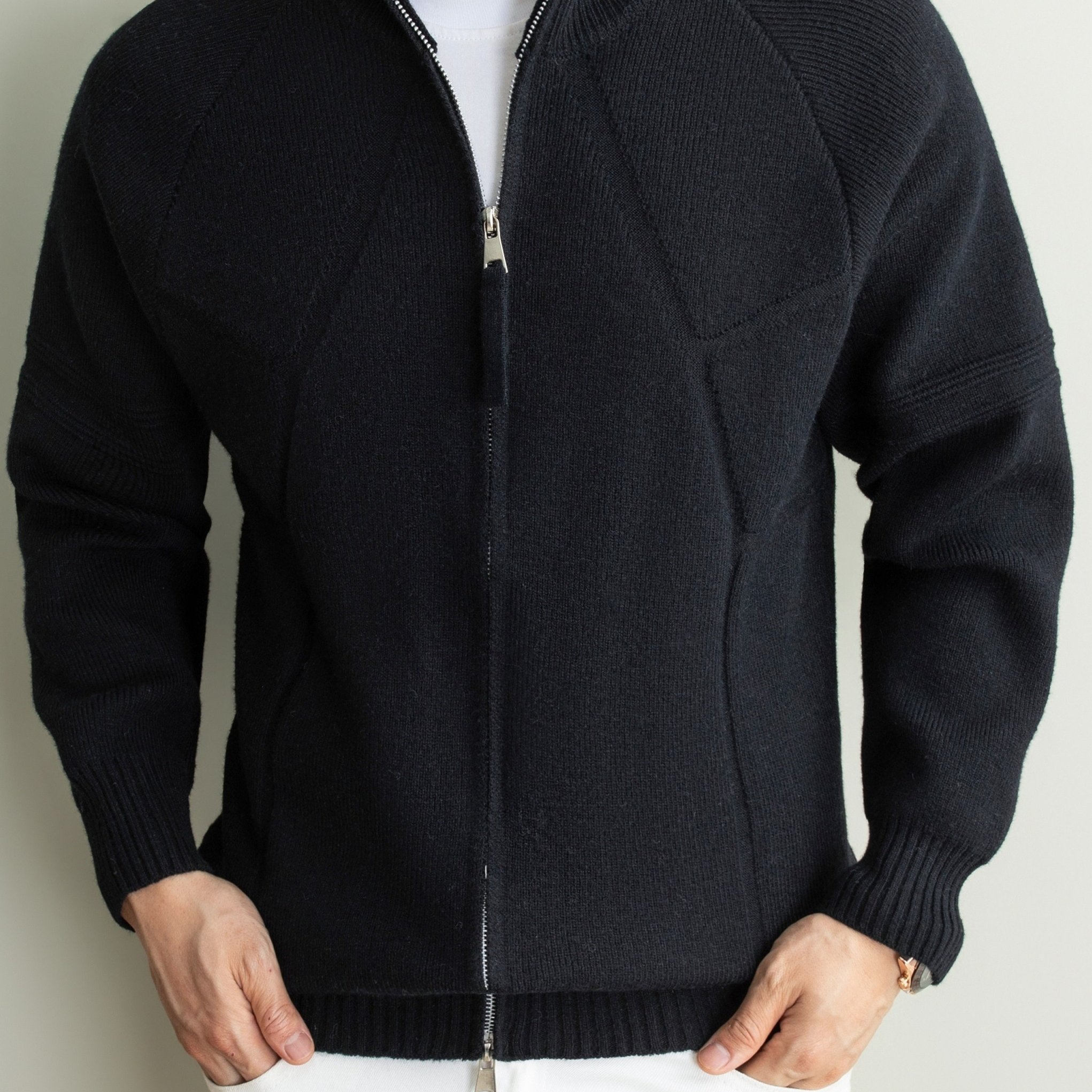 TEMU Autumn/winter High-end Stand Collar Zipper Knit Cardigan For Men, Lightly Mature Style Textured Loose Sweater Jacket, Commuting/business/casual