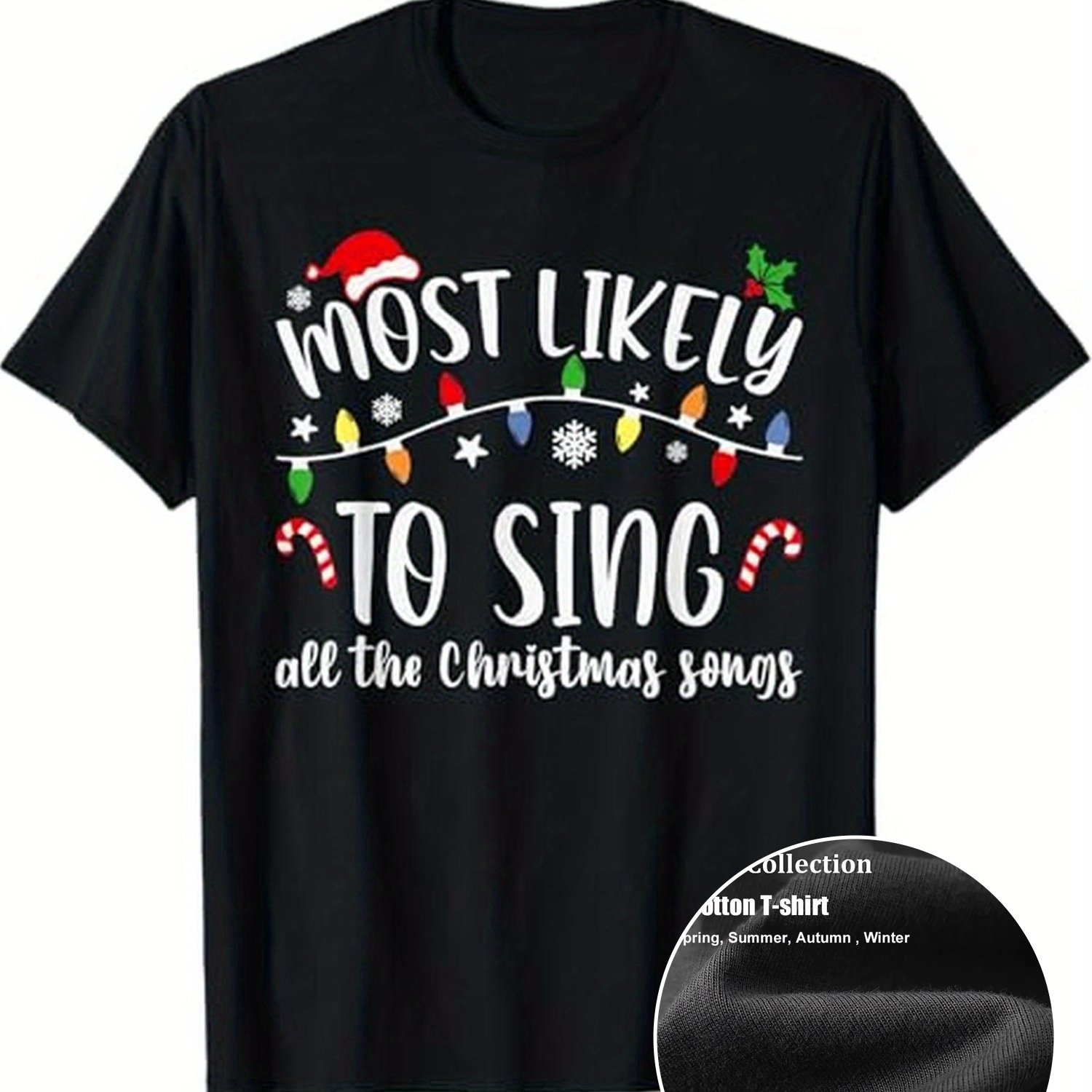 TEMU T-shirt pour réunions de famille sur le thème de l'harmonie, "Le plus susceptible de chanter toutes les chansons de Noël", disponible en tailles
