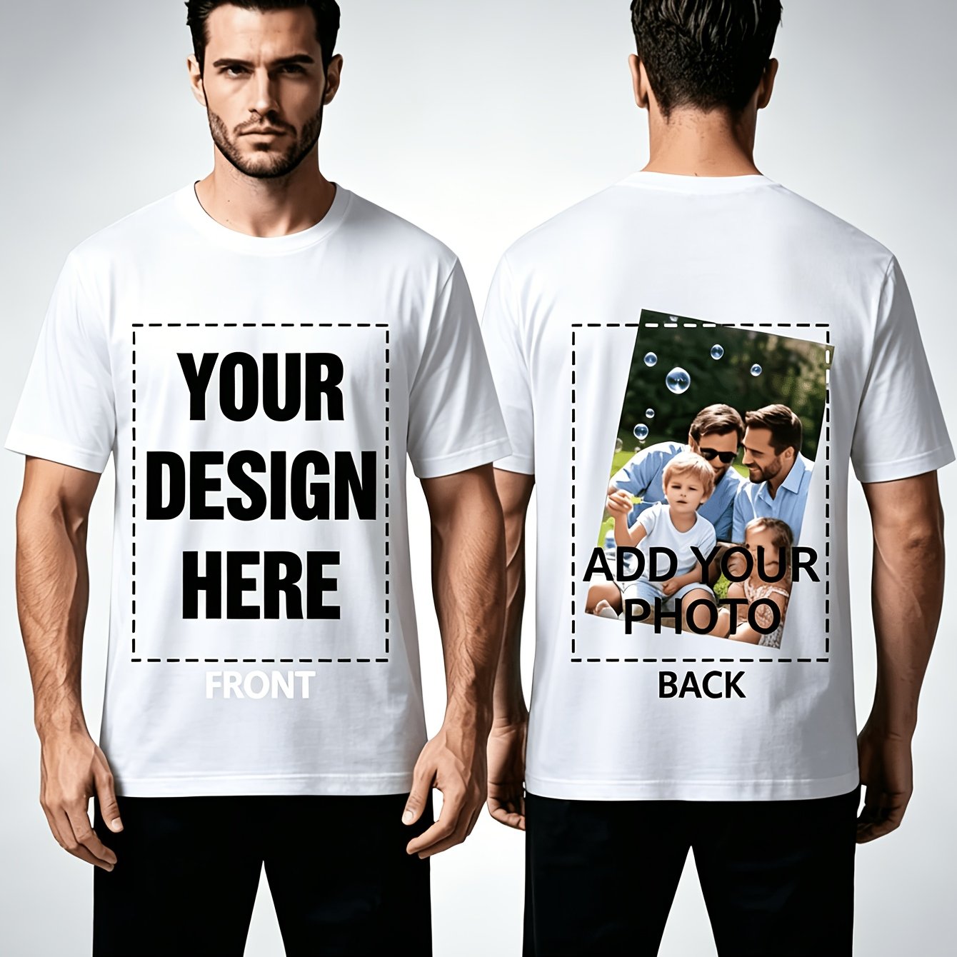 Personalized T-shirt With Custom Images, Text, And Logos - Featuring Double-sided Printing For Front And Back - Unisex Design That Customized, Machine Washable, Suitable For Sports