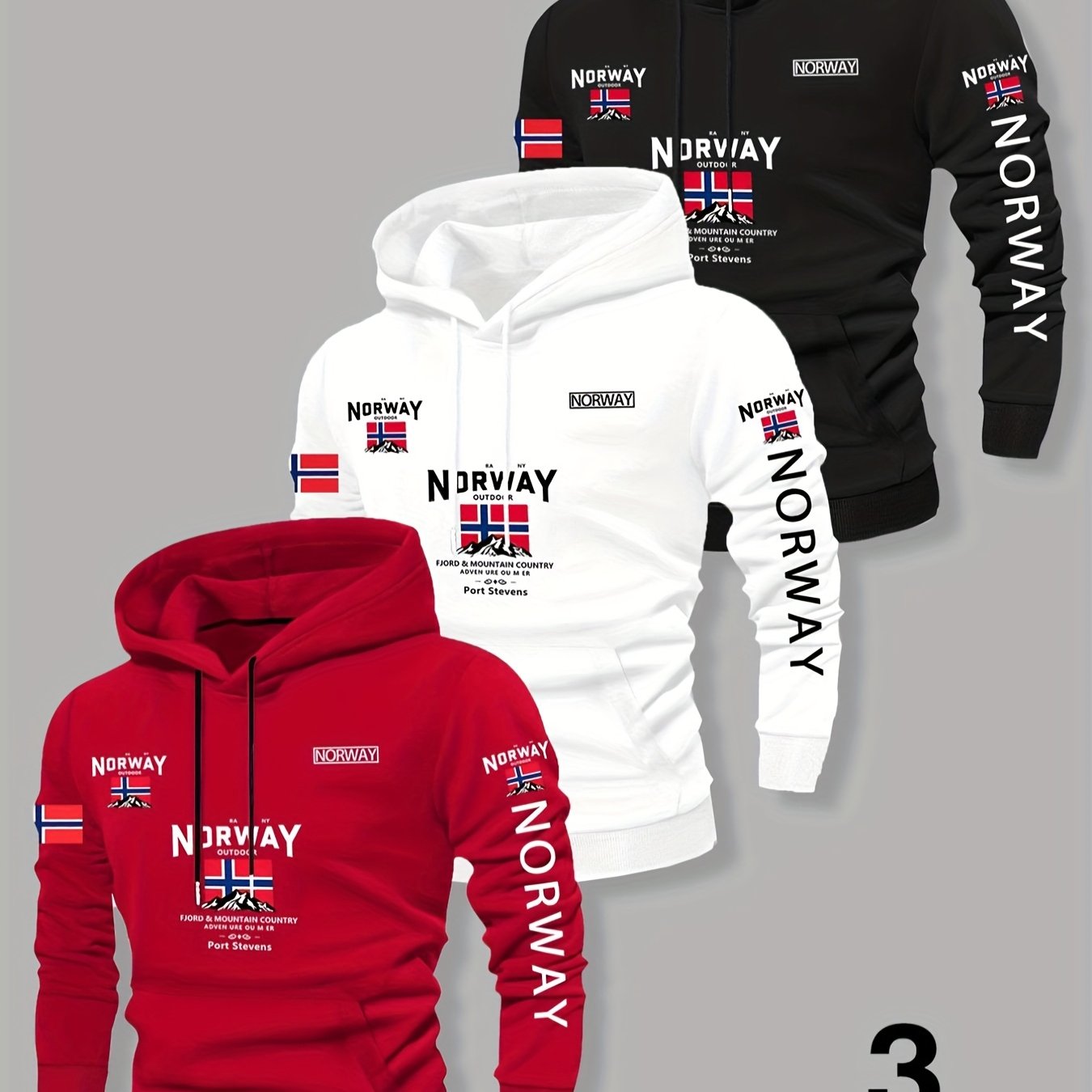 TEMU Men's Autumn/winter Norway Print -lined Hooded Sweatshirt, Versatile Sporty Casual Loose Fit Hooded Sweatshirt 3pcs Set