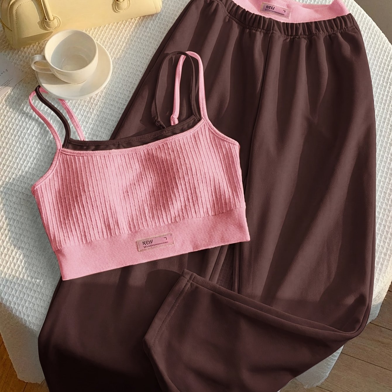 TEMU Ensemble pièces pour femme, pantalon large à jambes écartées, combinaison décontractée à double sangle fine