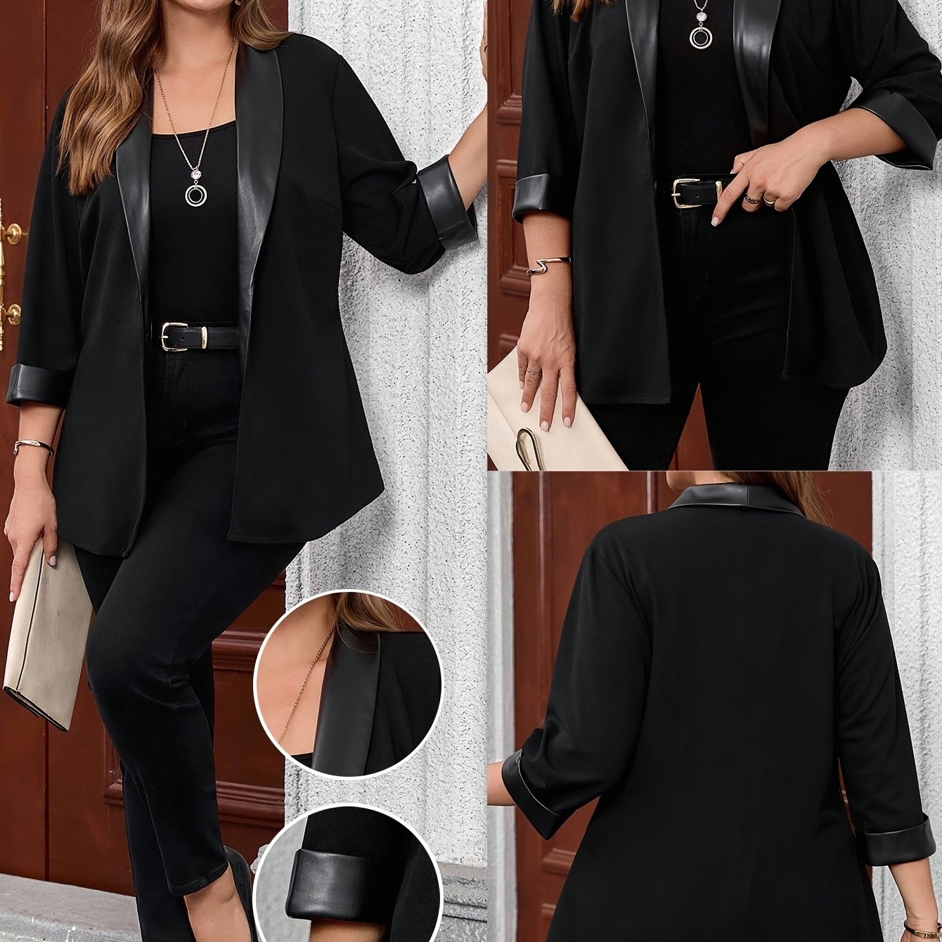 Image of Plus Size - Plus Size - Plus Size Women's Minimalist Individual Mid-length Sleeve Casual Suit, Spring/autumn, Fall Winter, Plus Size Office Wear, Business Casual Attire, Outdoor Clothing, Women' Wear
