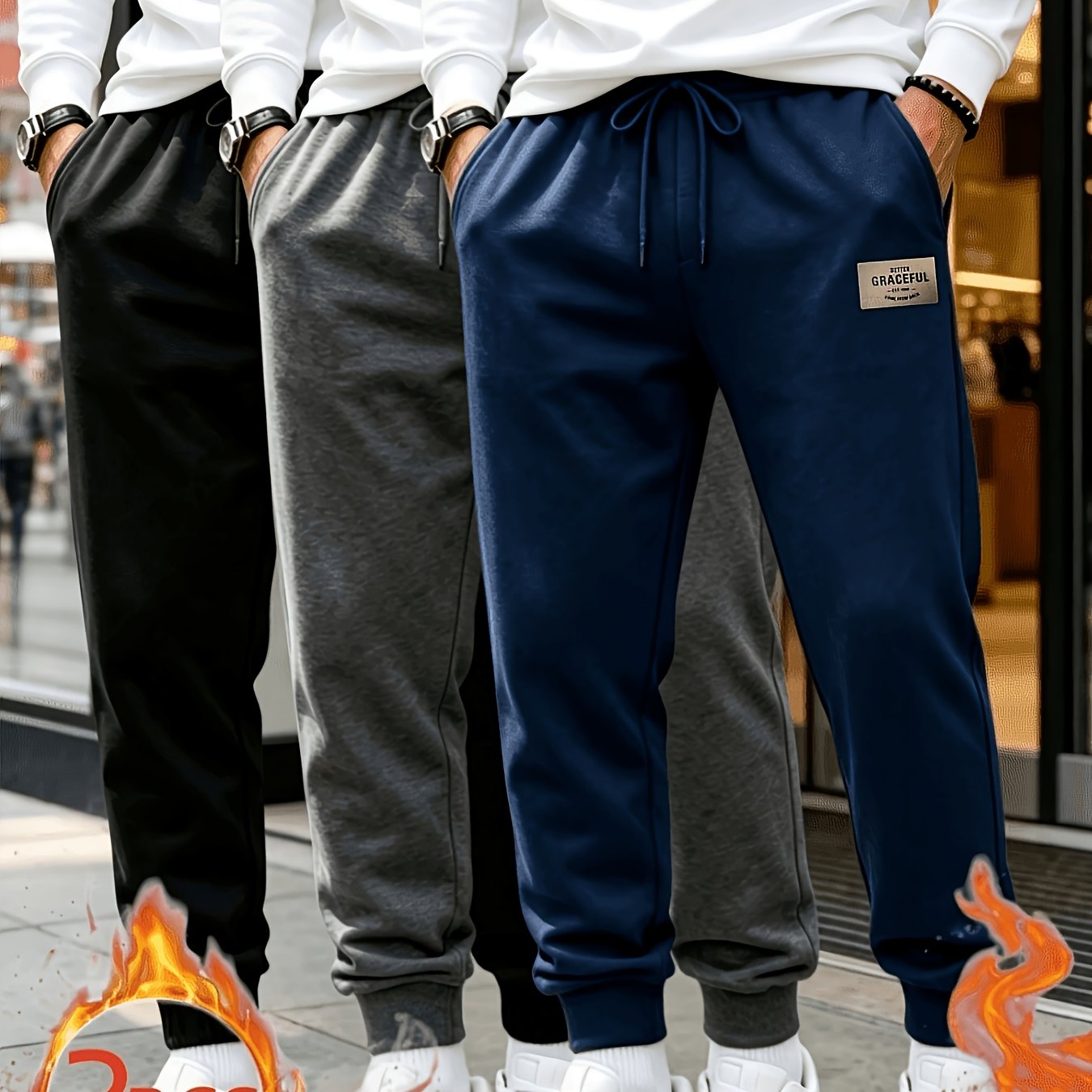 TEMU 3pcs Pants, Men's Winter Long Pants, Autumn/winter Thickened Warm Outdoor Casual Drawstring Trousers, Lined Underwear For Casual And