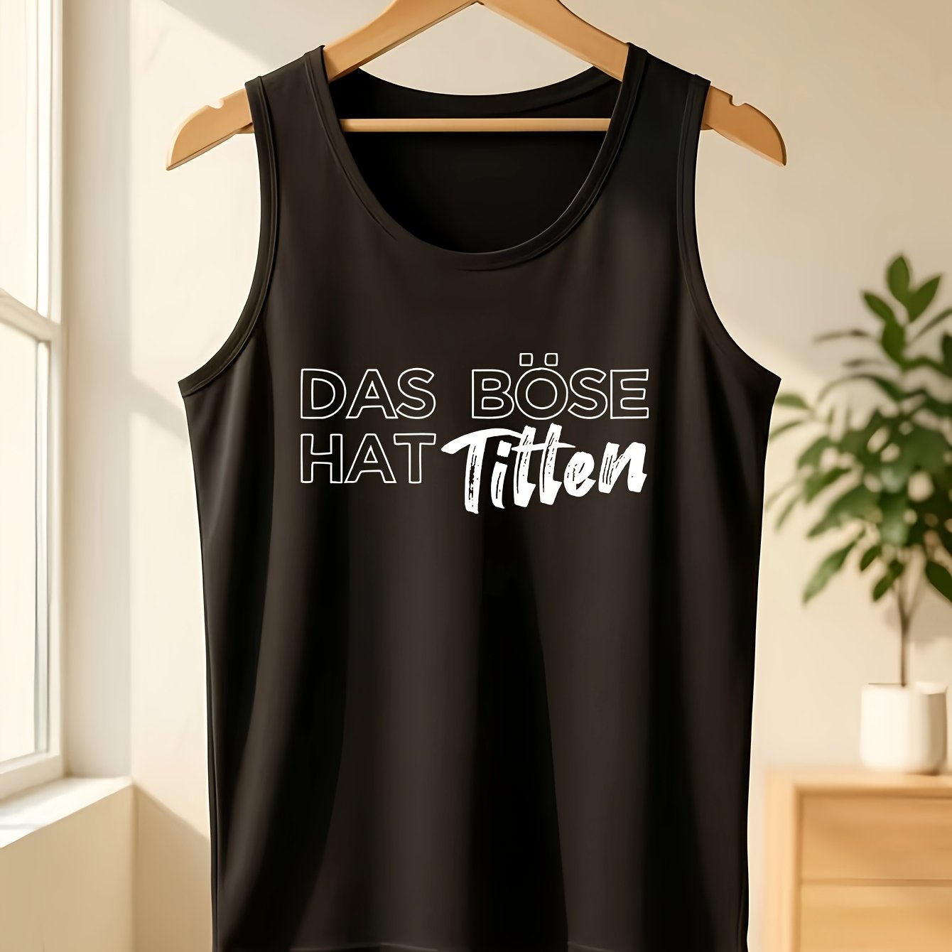 Image of Plus Size - Letter Print Vest, Sleeveless Round Neck Plus Size Women's Vest, Women's Summer Clothing, Machine Washable, Lightweight And Breathable Fabric, Fashion Casual Vest, Elastic Fabric