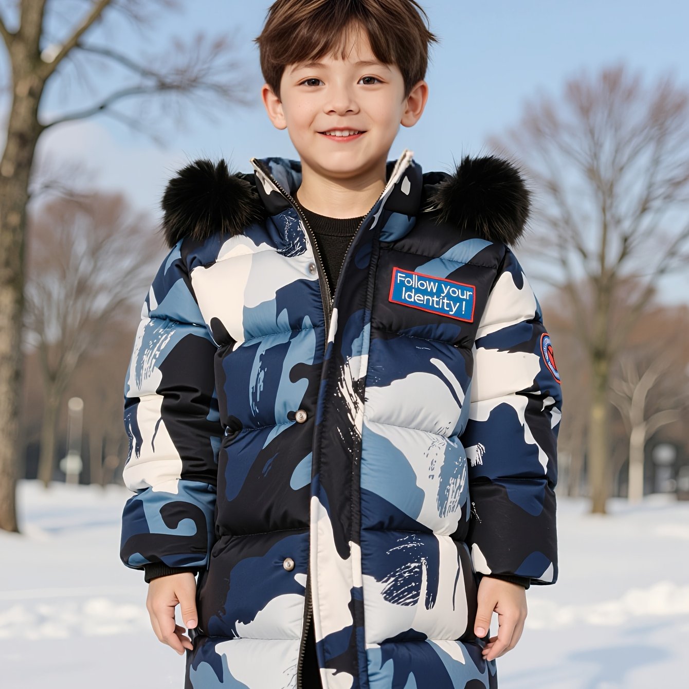 Image of Boys' Casual Hooded Jacket, Long Sleeve Winter Coat, Regular Fit, Zipper Closure, Very Suitable For Cold Weather Outdoor Polyester Fiber Filled Non-elastic Woven For Cold-resistant Warm Jacket