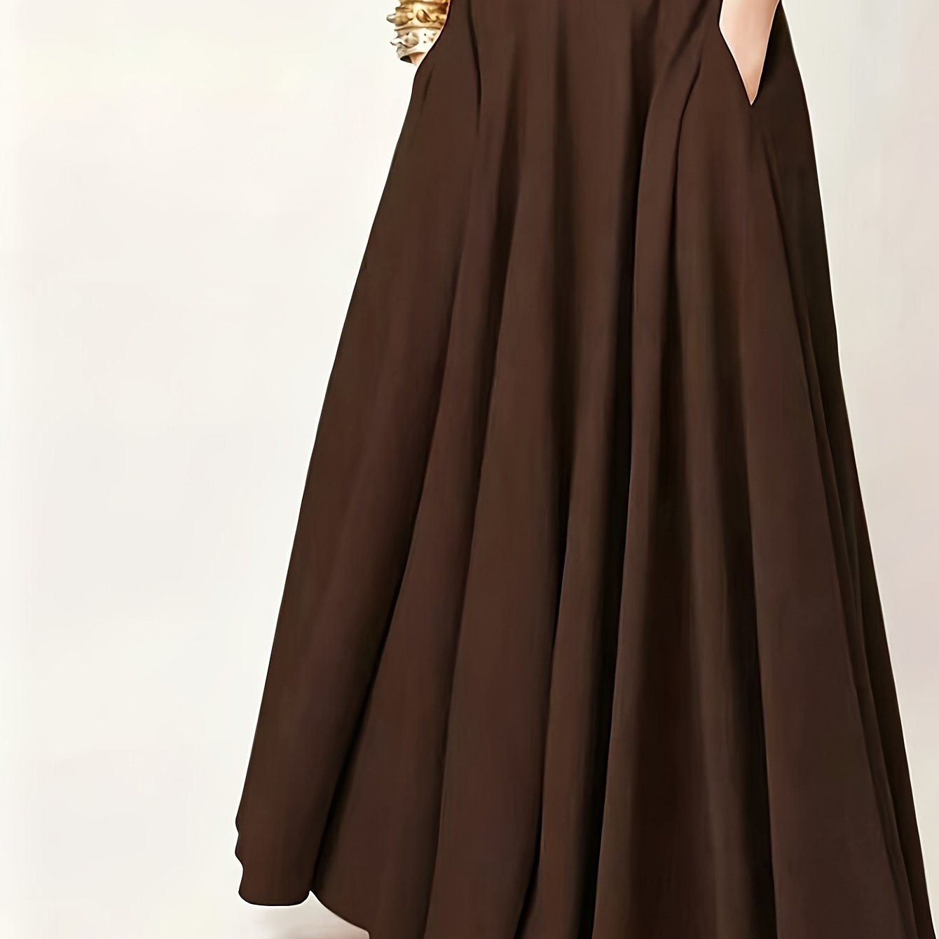 TEMU Jupe Grande Taille pour Femme, Coupe Ligne A à Taille Haute avec Poches - Couleur Unie Adaptée à Toutes , Jupe Non Extensible Lavable en Machine
