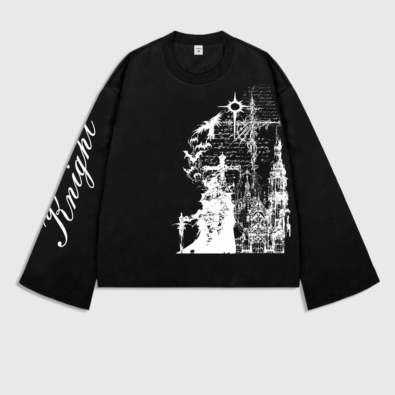 TEMU Dark Knight Print Crew Neck T-shirt Long Sleeve Men's And Women's Casual Short Spring And Autumn Versatile Pullover Top