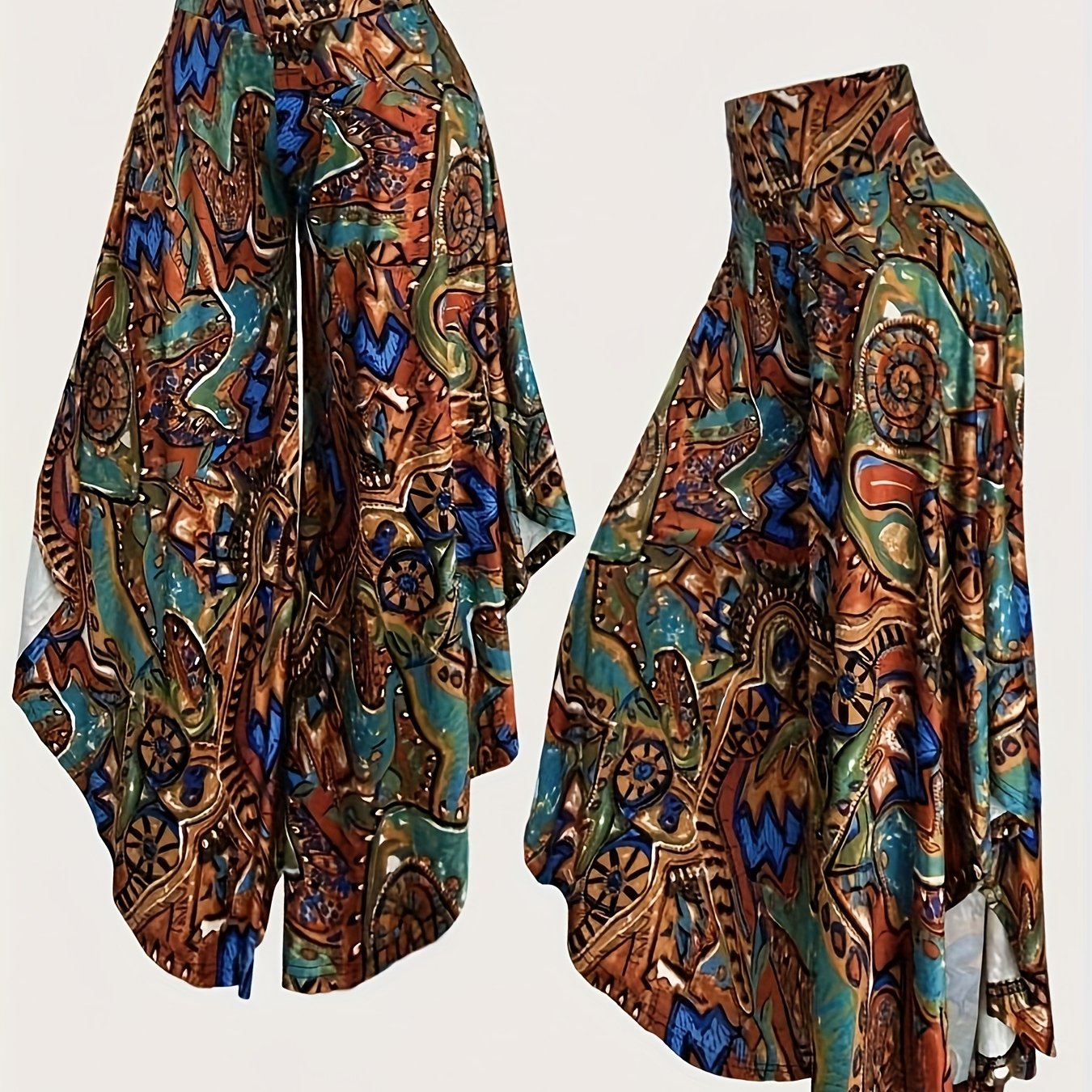 TEMU High-waisted Paisley Wide-leg Pants For Women And Summer, Featuring Asymmetrical And An Elastic Waistband For A Relaxed Fit