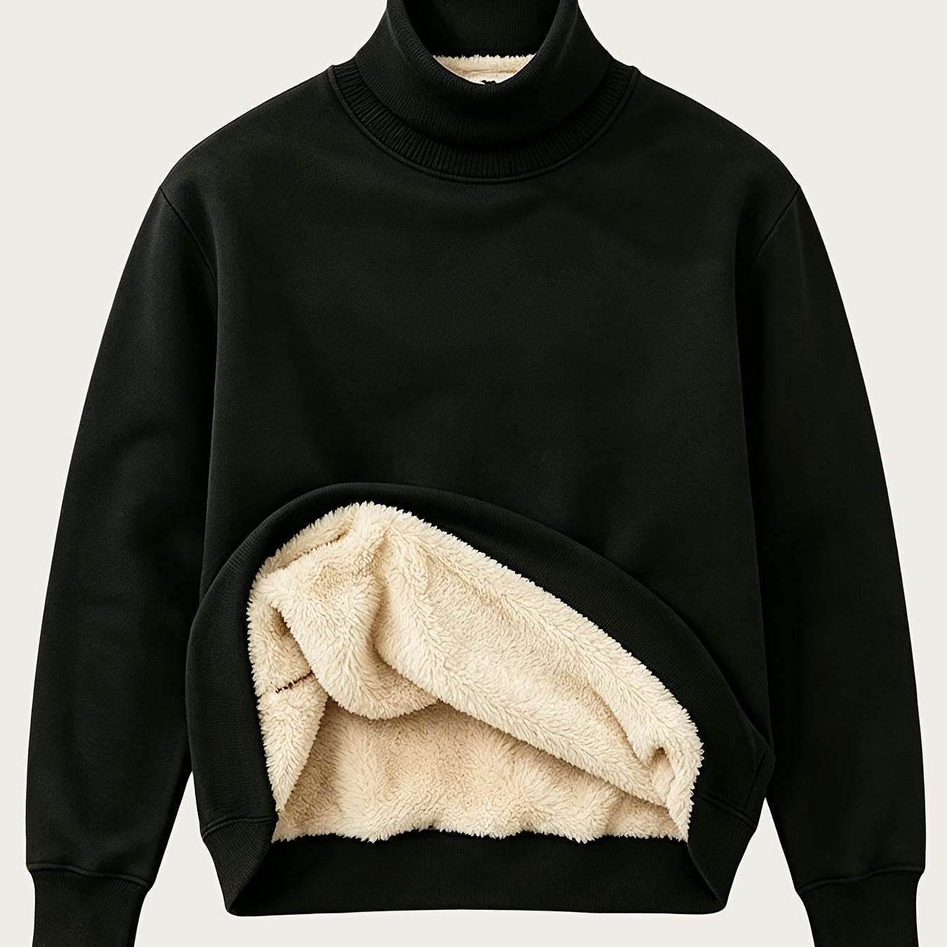 TEMU Men's High-neck Fleece-lined Sweatshirt, Winter Thick Warm Loose Pullover Long Sleeve Base Layer Top