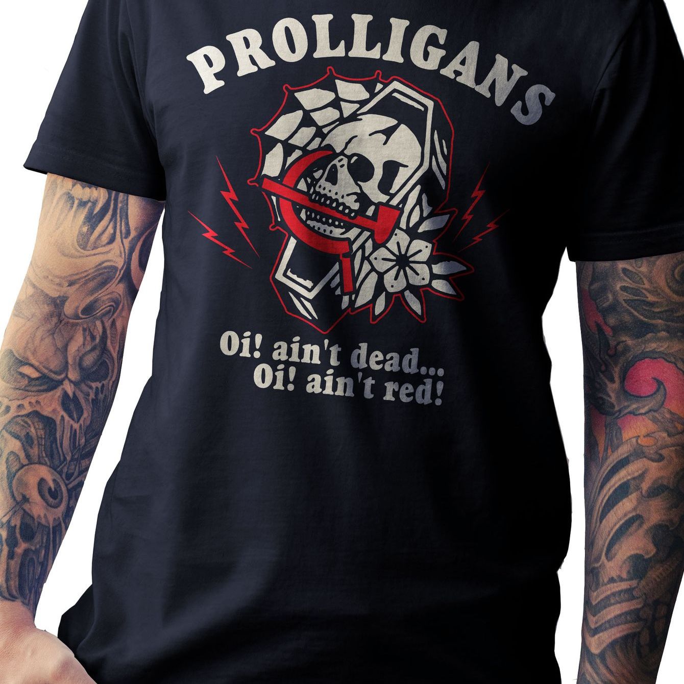 Prolligans "oi! Ain't Dead" Oldschool Oi! Records T-shirt - Casual Round Neck Tee With Print, Machine Washable Merch For Punk Fans & - Wearable Brand Statement