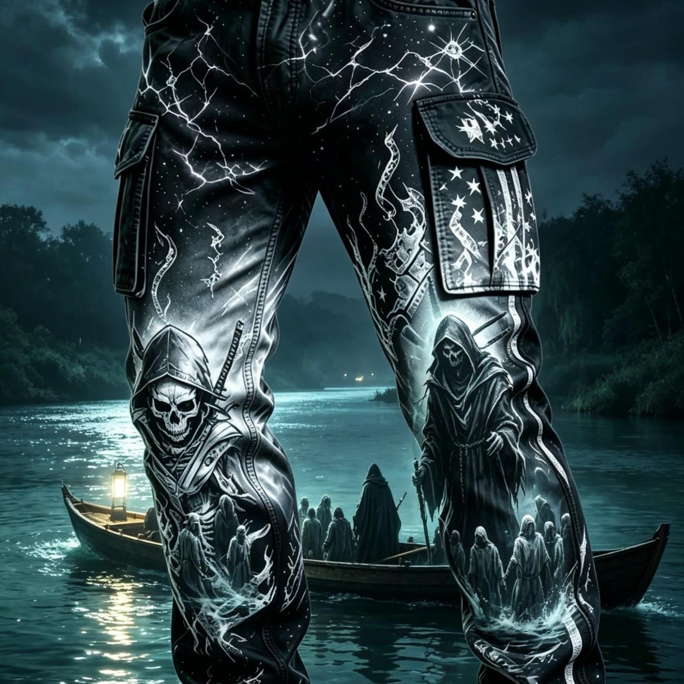 Image of Men's Digital Full Print Dark Gothic Cargo Pants, Streetwear Casual Trousers For Daily Outdoor And Casual Wear