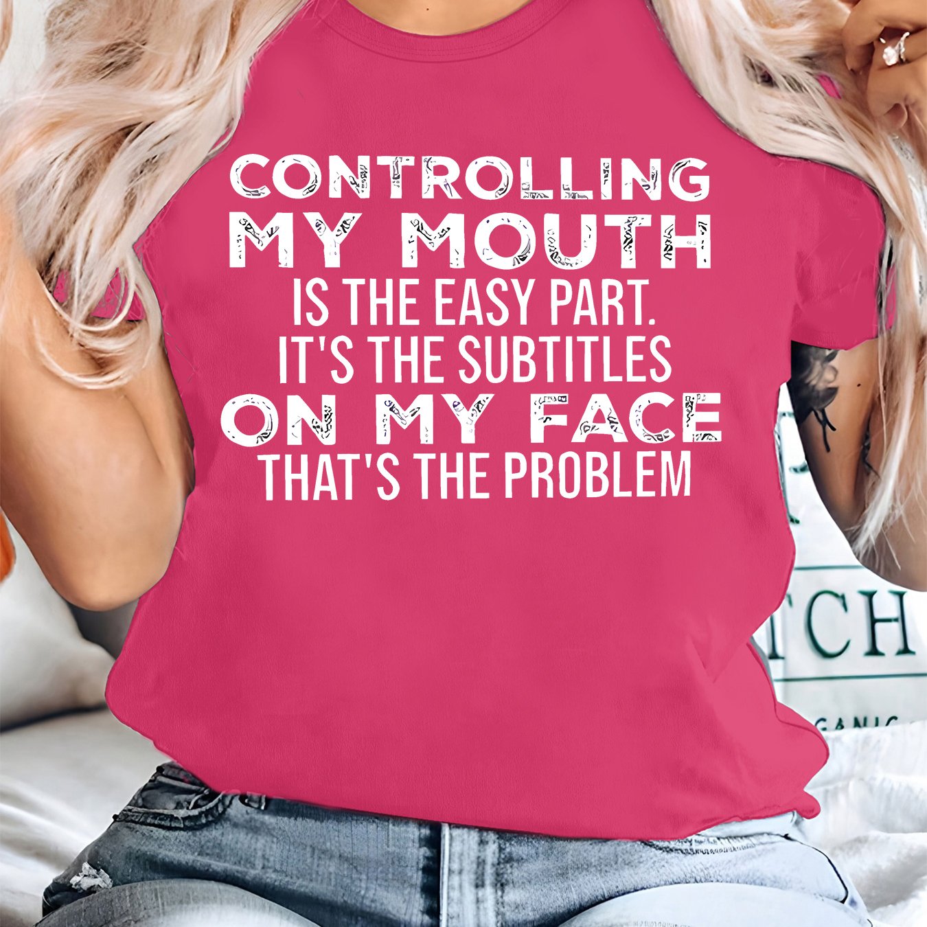 TEMU Plus Size - Plus Size - Controlling Is The The Subtitles On The Problem Easy To Control , But Hide The Inner On . Women's Printed T-shirt