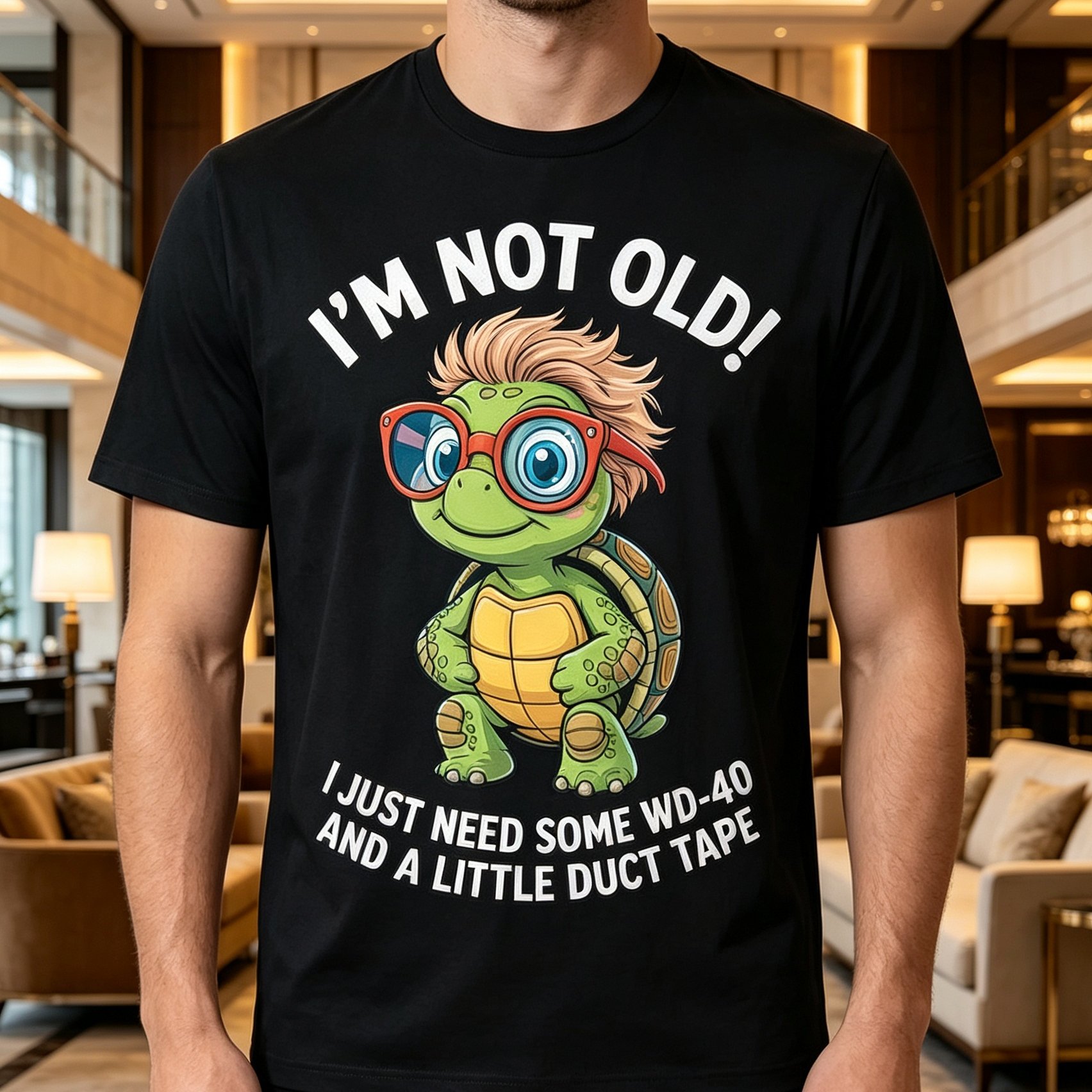 TEMU [printed Design â Not Textured] Men's T-shirt - Fun " Old, I' Cool" Turtle Graphic Tee - Casual Crew Neck Short Sleeve, Humorous Anti-aging