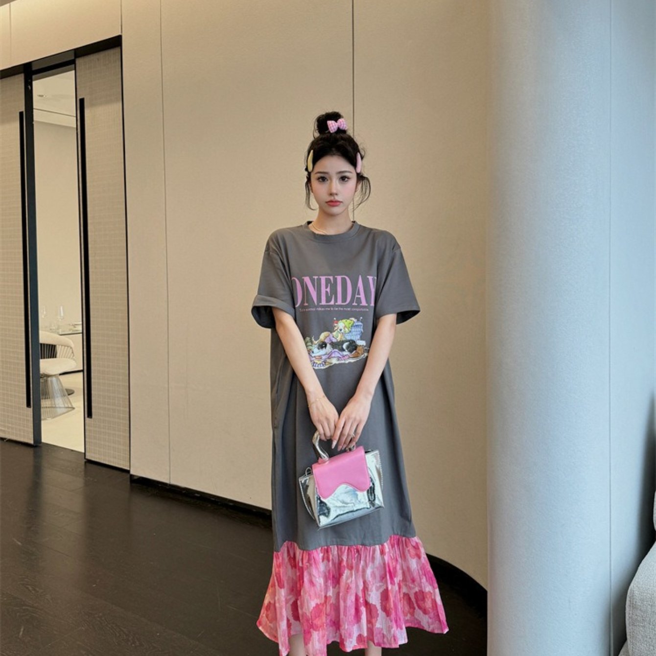 TEMU 【大きいサイズ】プラスサイズ - プラスサイズ - 夏のルーズフィットロングドレス、プラスサイズ向けのデザインのプリーツチュールスカート付き