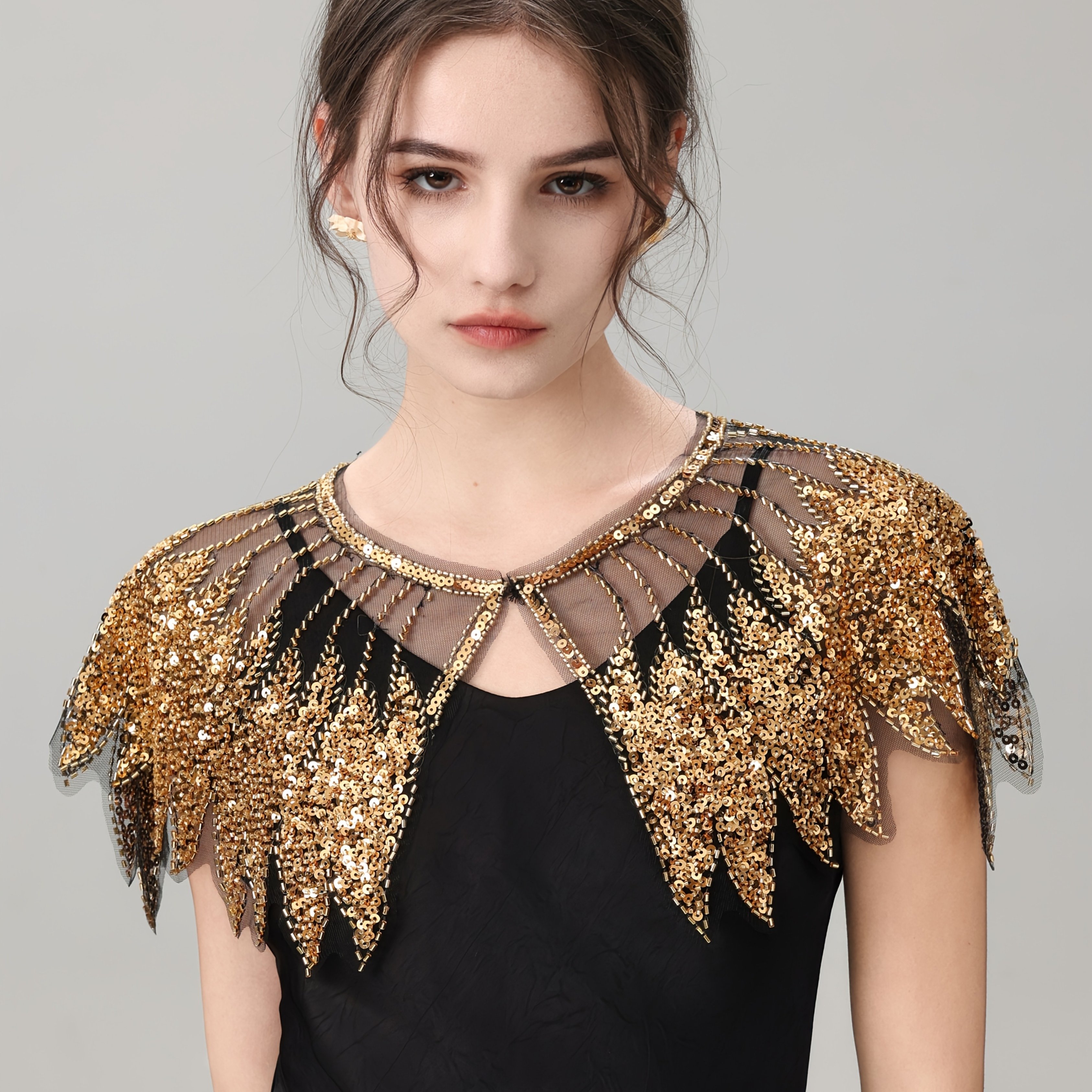 TEMU Cardigan ouvert brodé rétro occidentale, luxueux, à paillettes, en respirante, , polyvalent, idéal pour les , les fêtes, les vacances, couleur