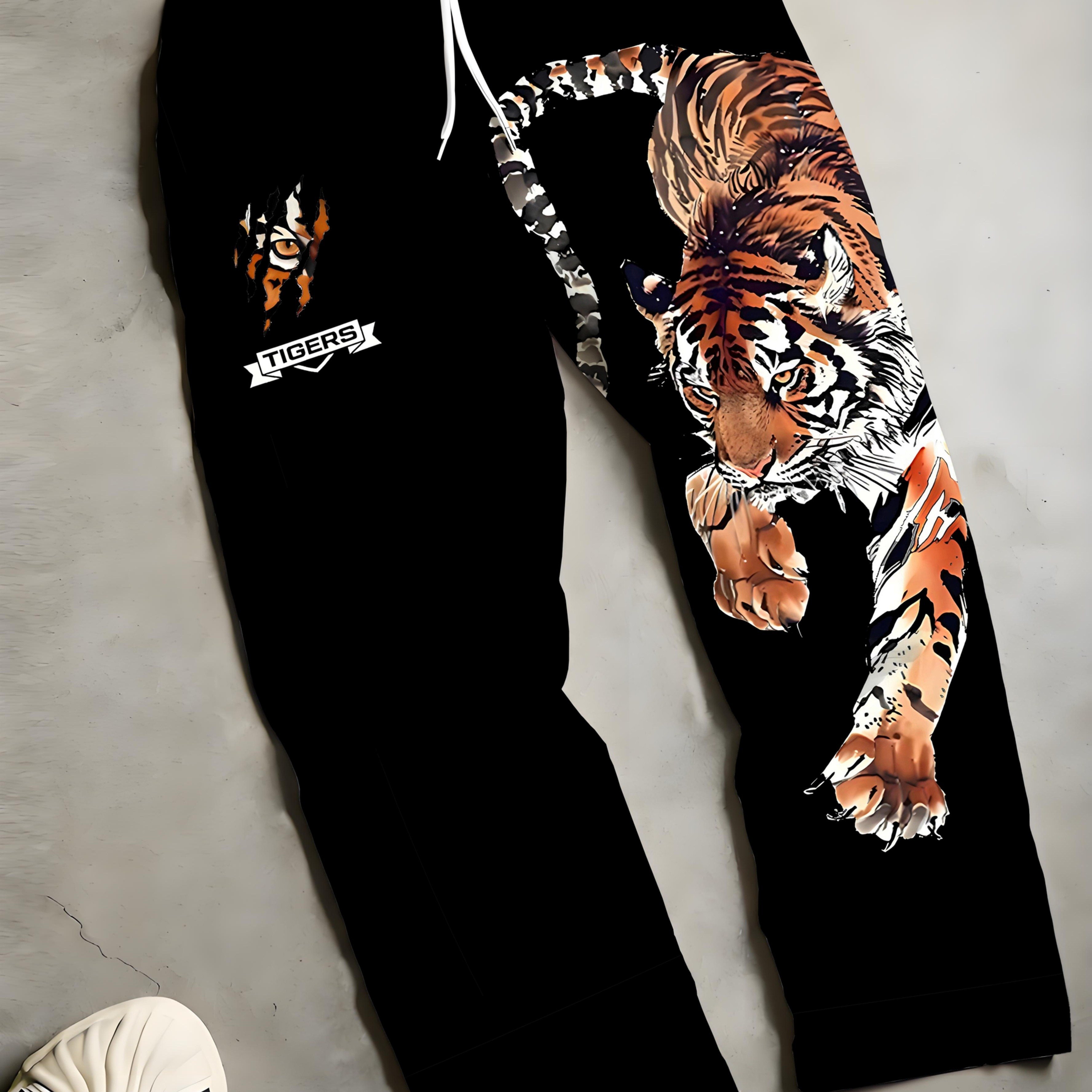 TEMU Men's 2026 New Year Tiger Print Straight Pants - Tiger-themed Trousers Suitable For Holiday Gifts, Casual Wear & , Machine Washable Regular Fit