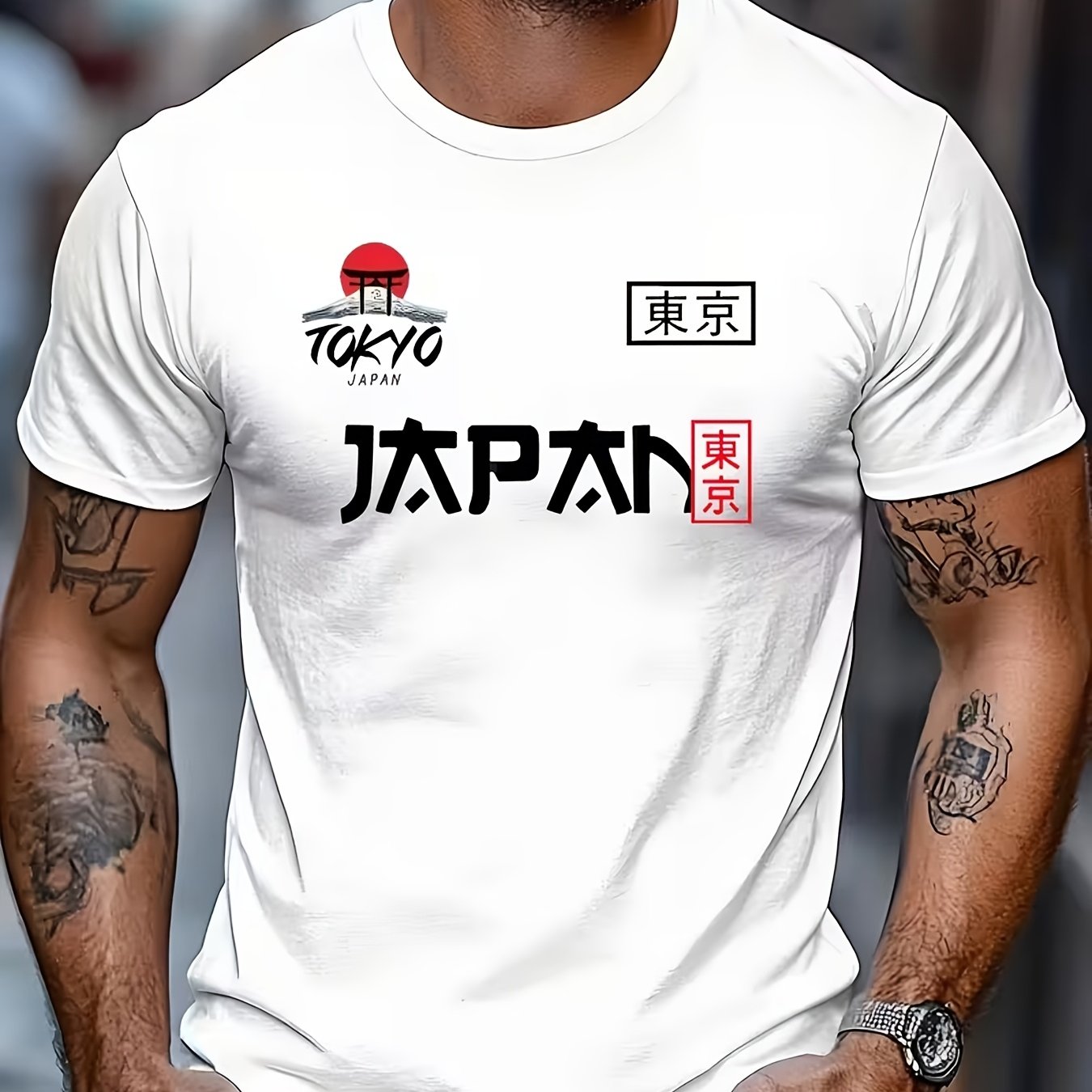 TEMU Men's Japanese-themed T-shirt - Short Sleeve Round Neck Casual Summer Shirt With Multicolor Japanese Patterns, Machine Washable Suitable For