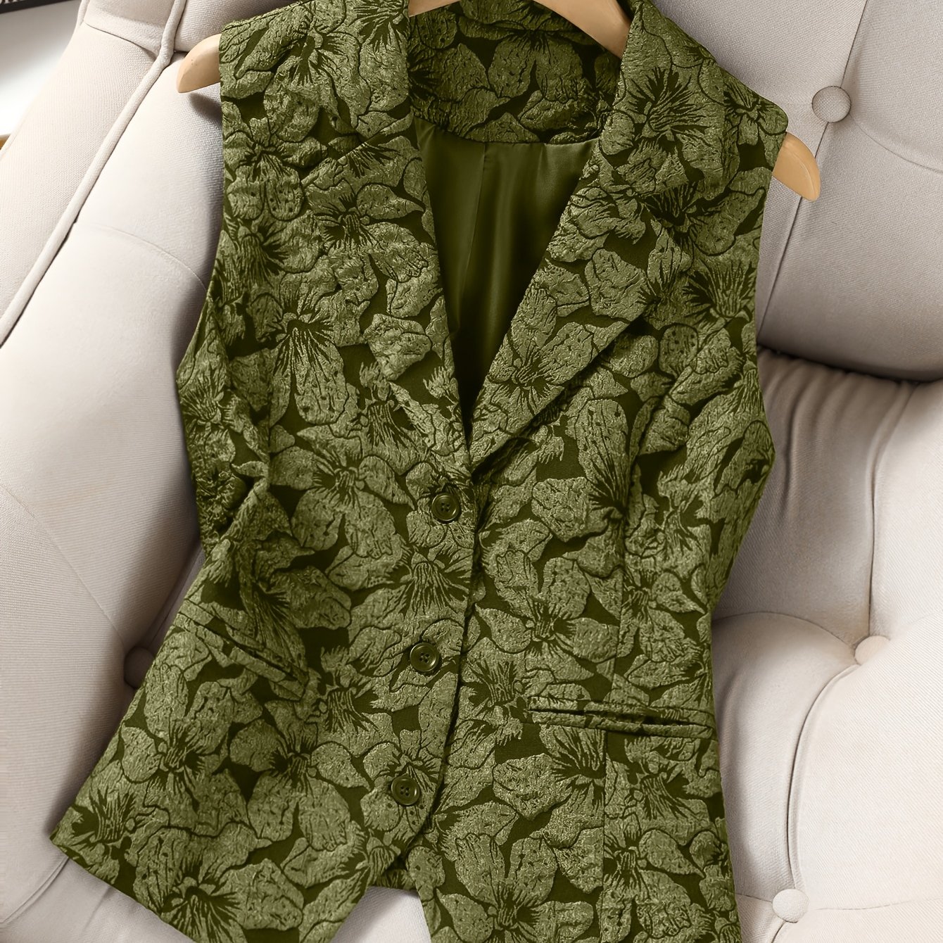 TEMU Nouveau Gilet Costume Élégant en Jacquard pour Printemps Automne Hiver, Gilet de Bureau Polyvalent avec Effet Amincissant et Poche