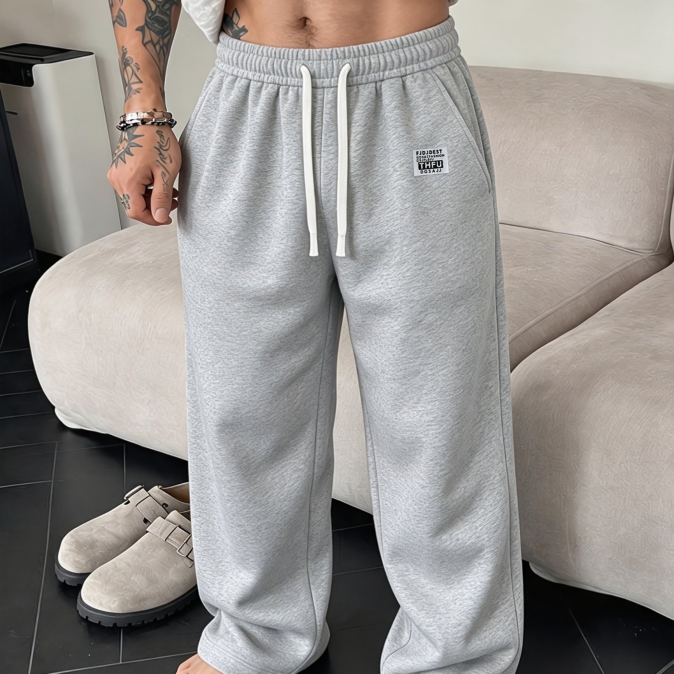 TEMU Pantalon décontracté en pour homme, couleur unie, pantalon droit , pantalon long taille haute, pantalon de 'extérieur léger et respirant, avec