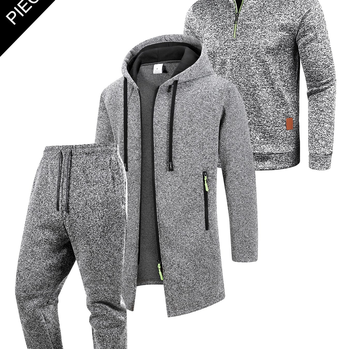TEMU Men' Color British Style Casual Sport 3pcs Set, Vintage Mature Men's Fashion Suit, New Autumn/winter Men's Set, Hooded Jacket   Half-zip